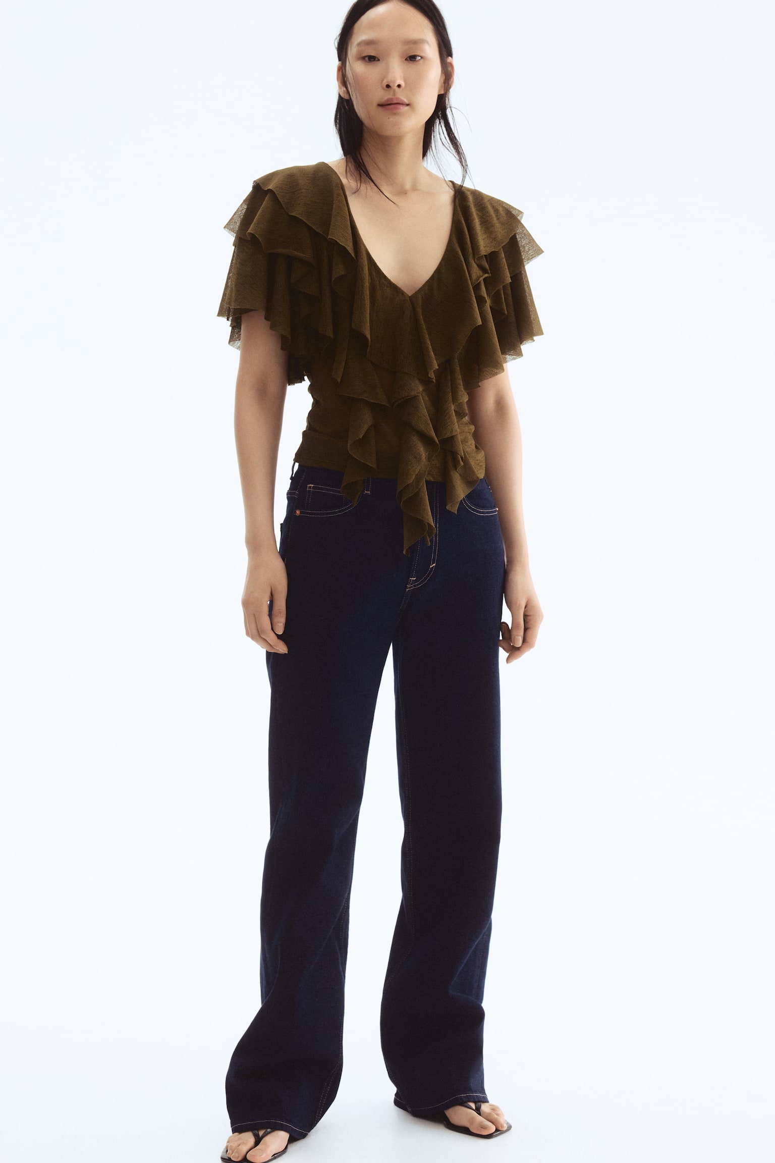 Farbalalı Üst - Koyu haki/Tozlu pembe - 3