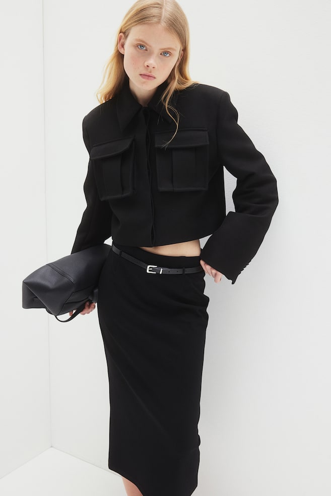 Belted pencil skirt - Black - 5