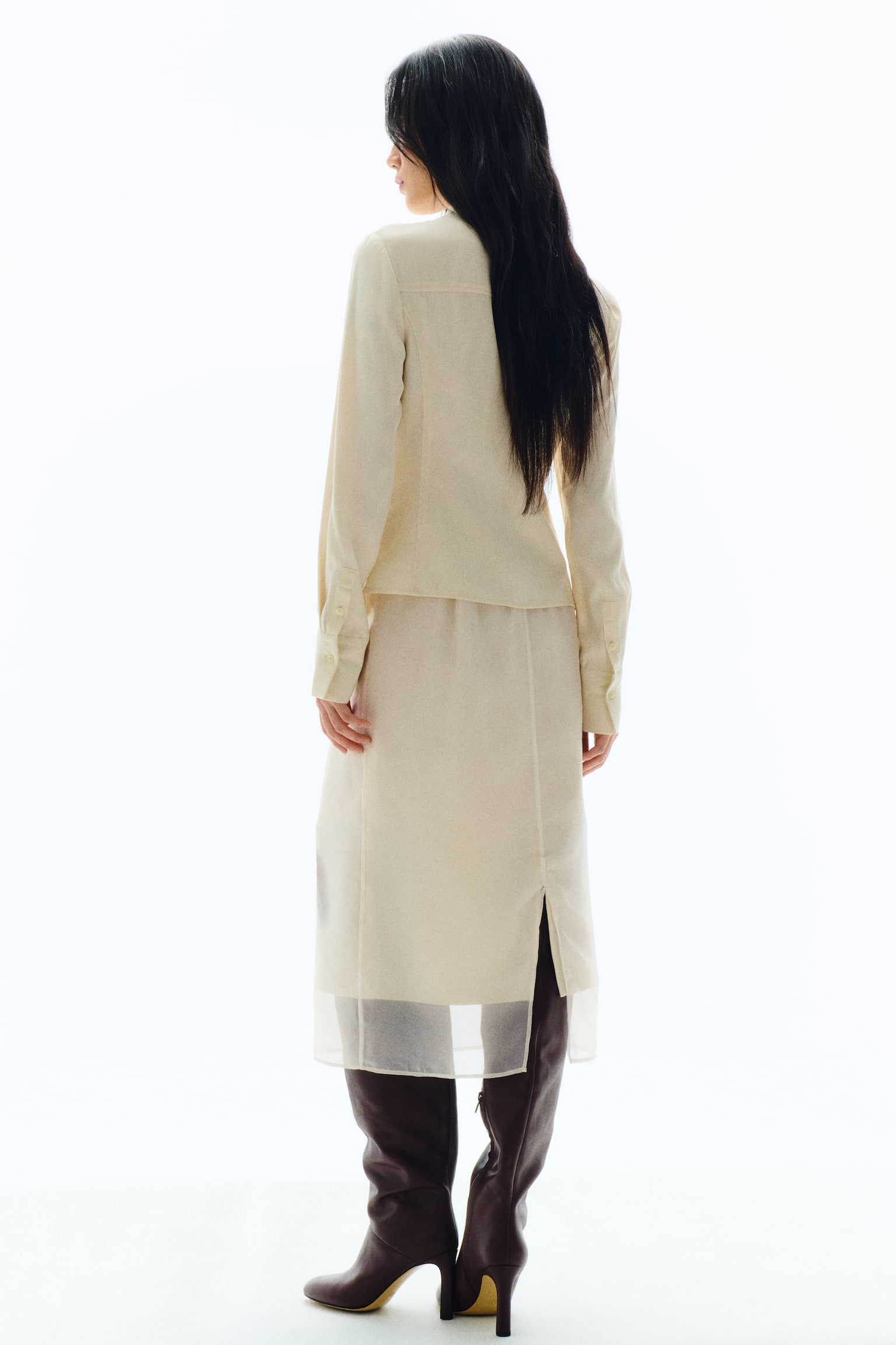 미디 스커트 - 크림 - 3