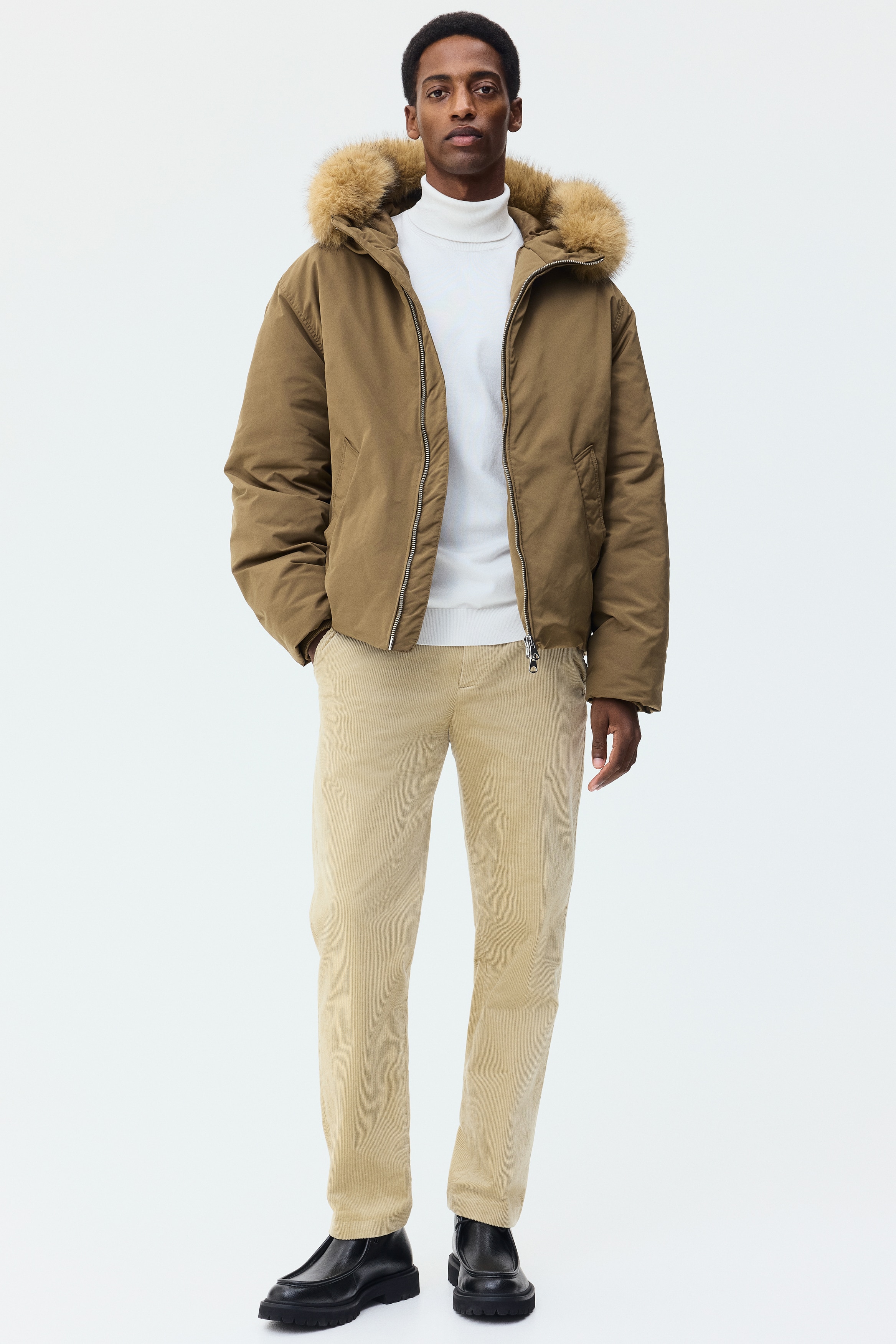 Pantalon Regular fit en velours côtelé - Beige/Bleu foncé