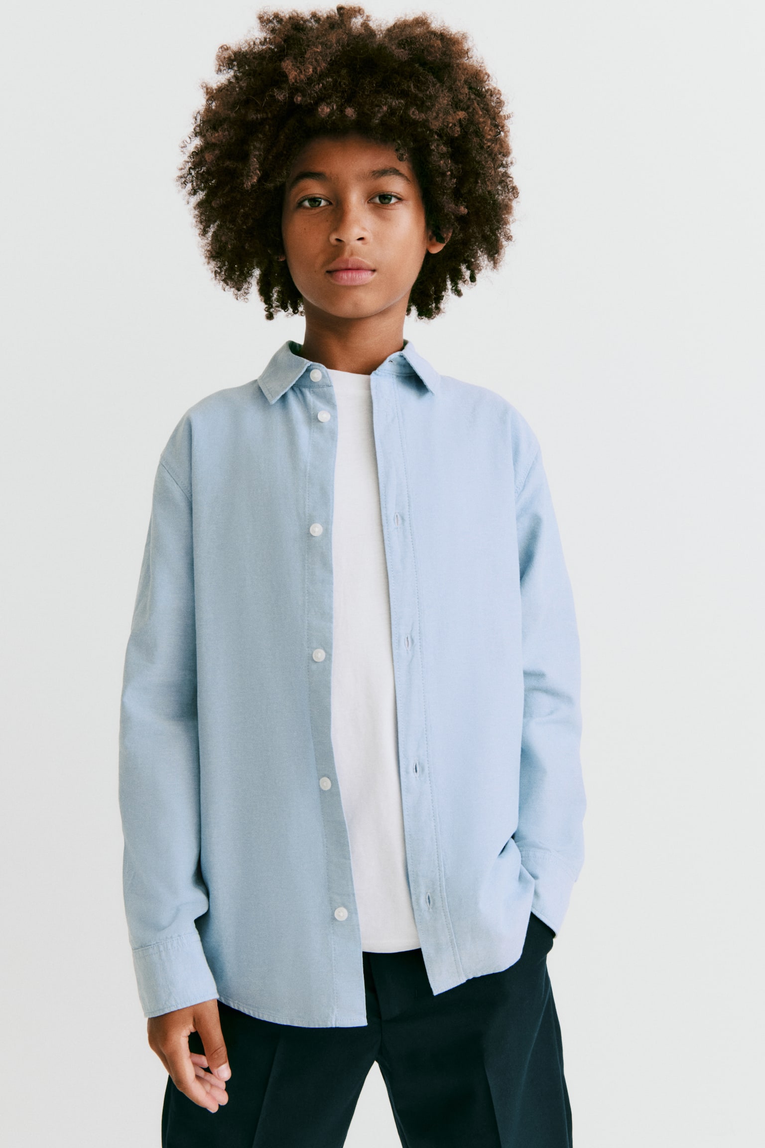 Cotton shirt - Light blue/White - 1