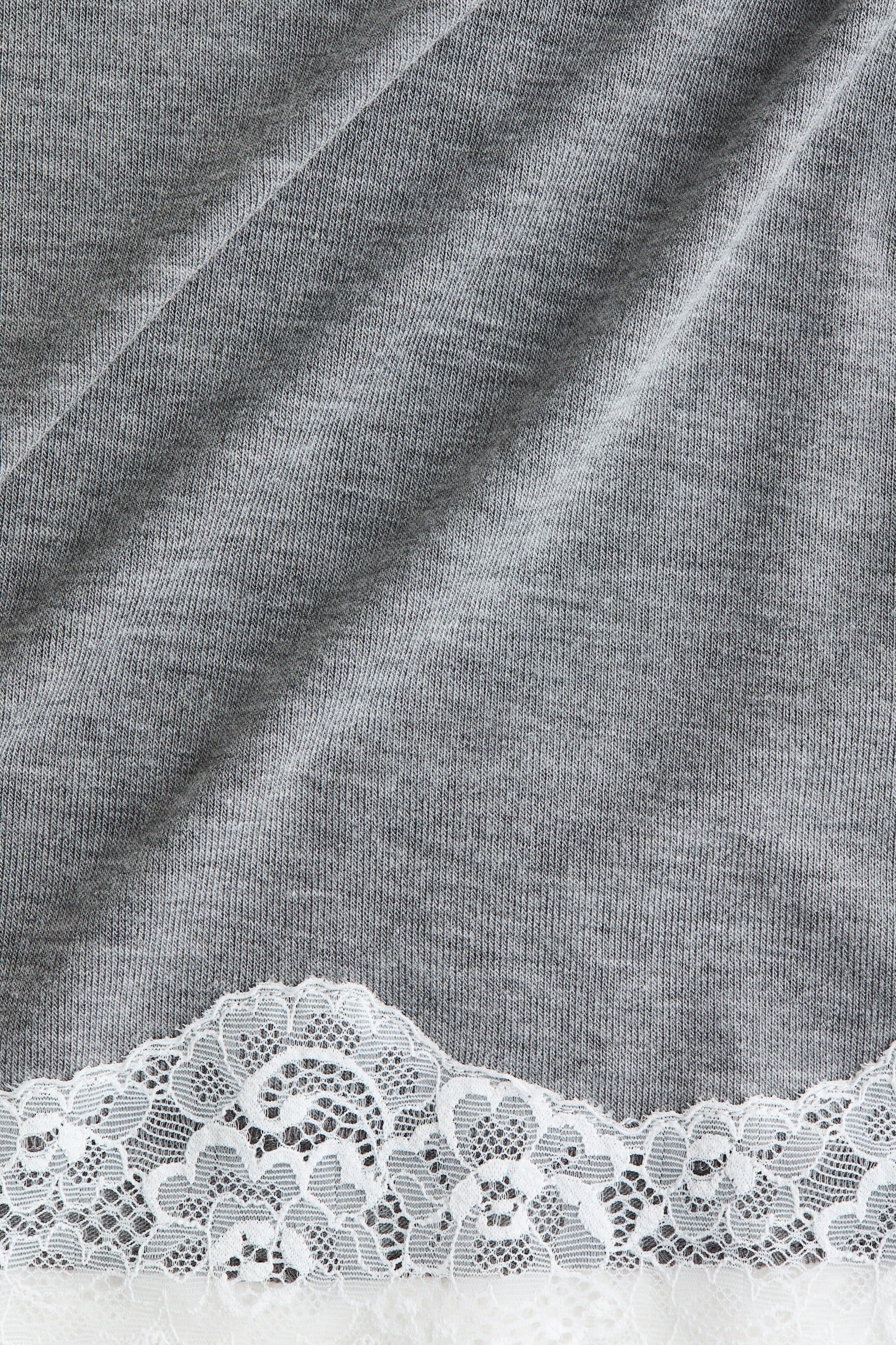 Трикотажний топ з мереживною каймою - Сірий меланж/Кремовий - 2