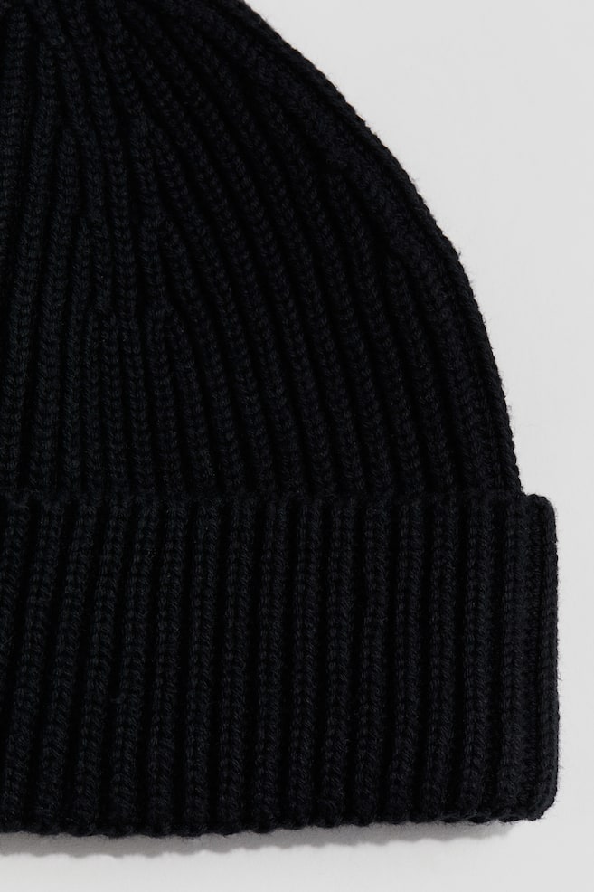 Rib-knit cotton beanie-Black - 2