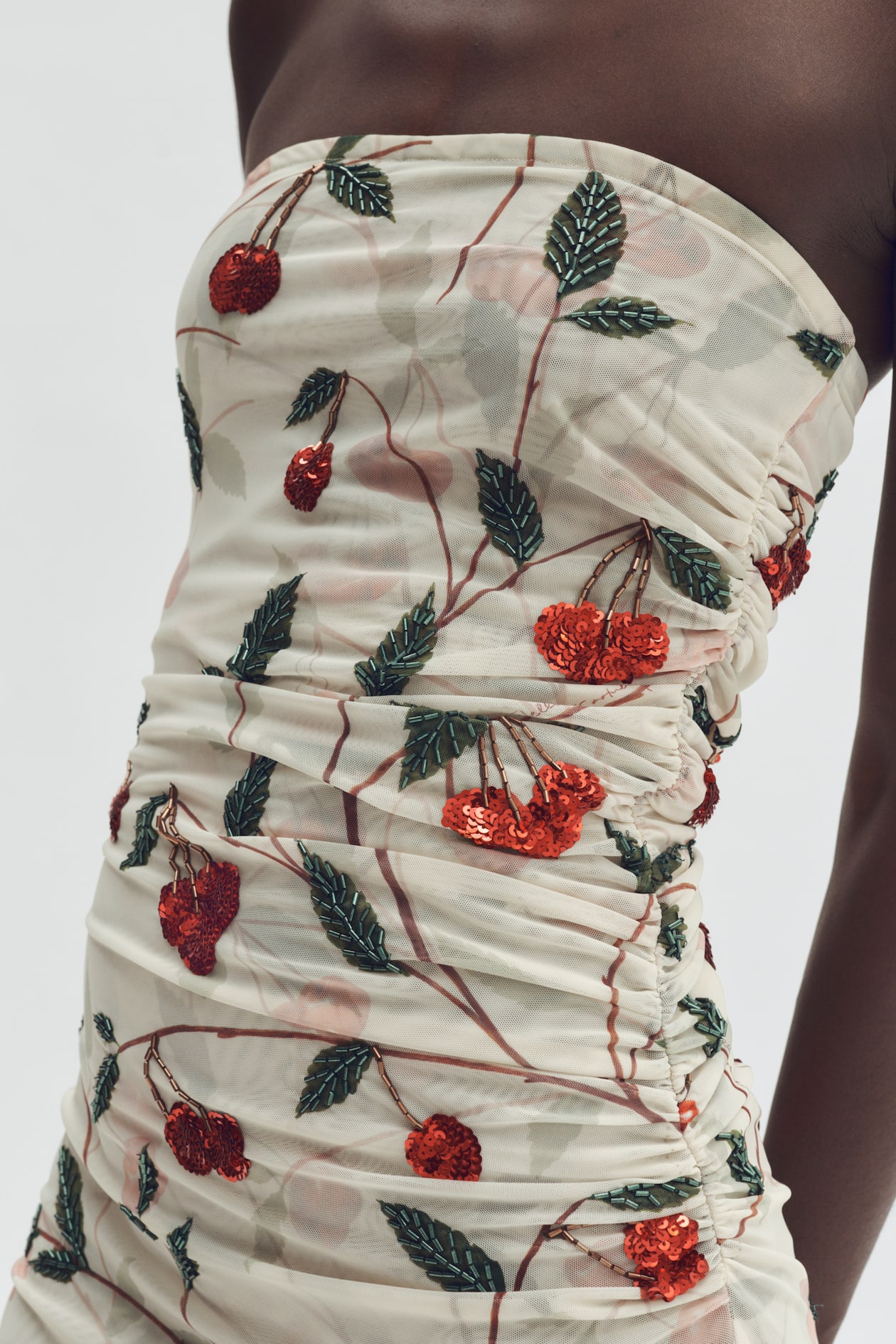 Cherry-Print Mesh Tube Dress - image 3