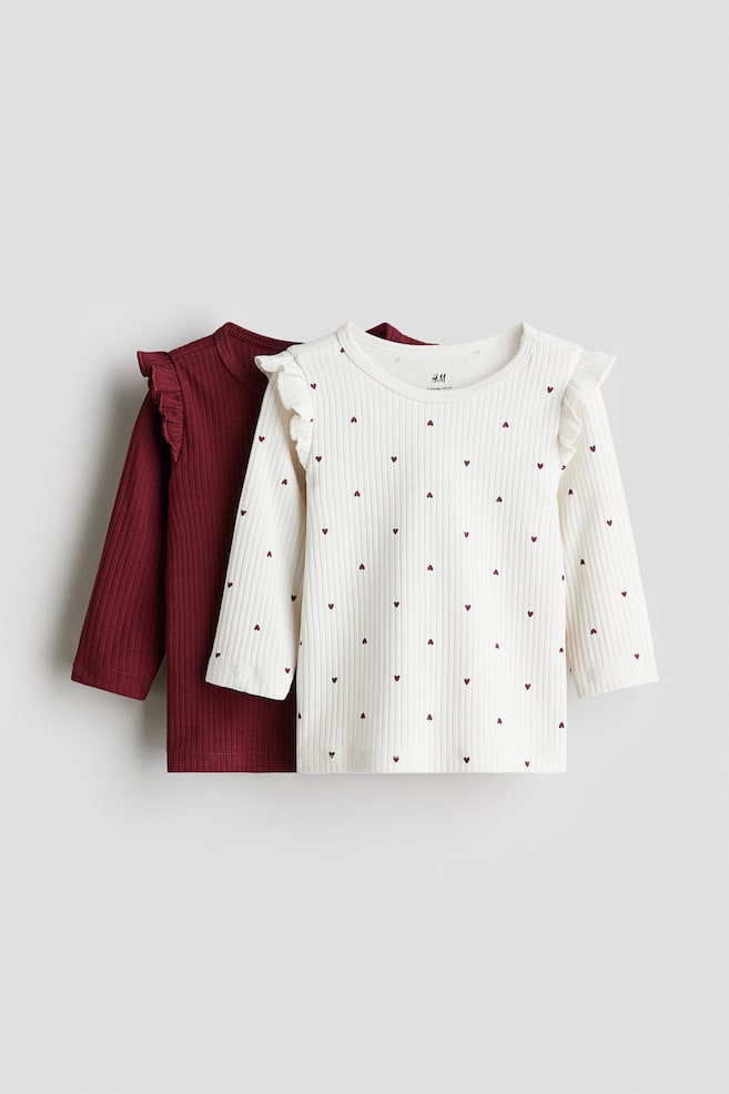 2-pack Ribbed Jersey Shirts - Dark red/hearts/Pink/dotted/Navy blue/light beige/Navy blue/light beige - 1
