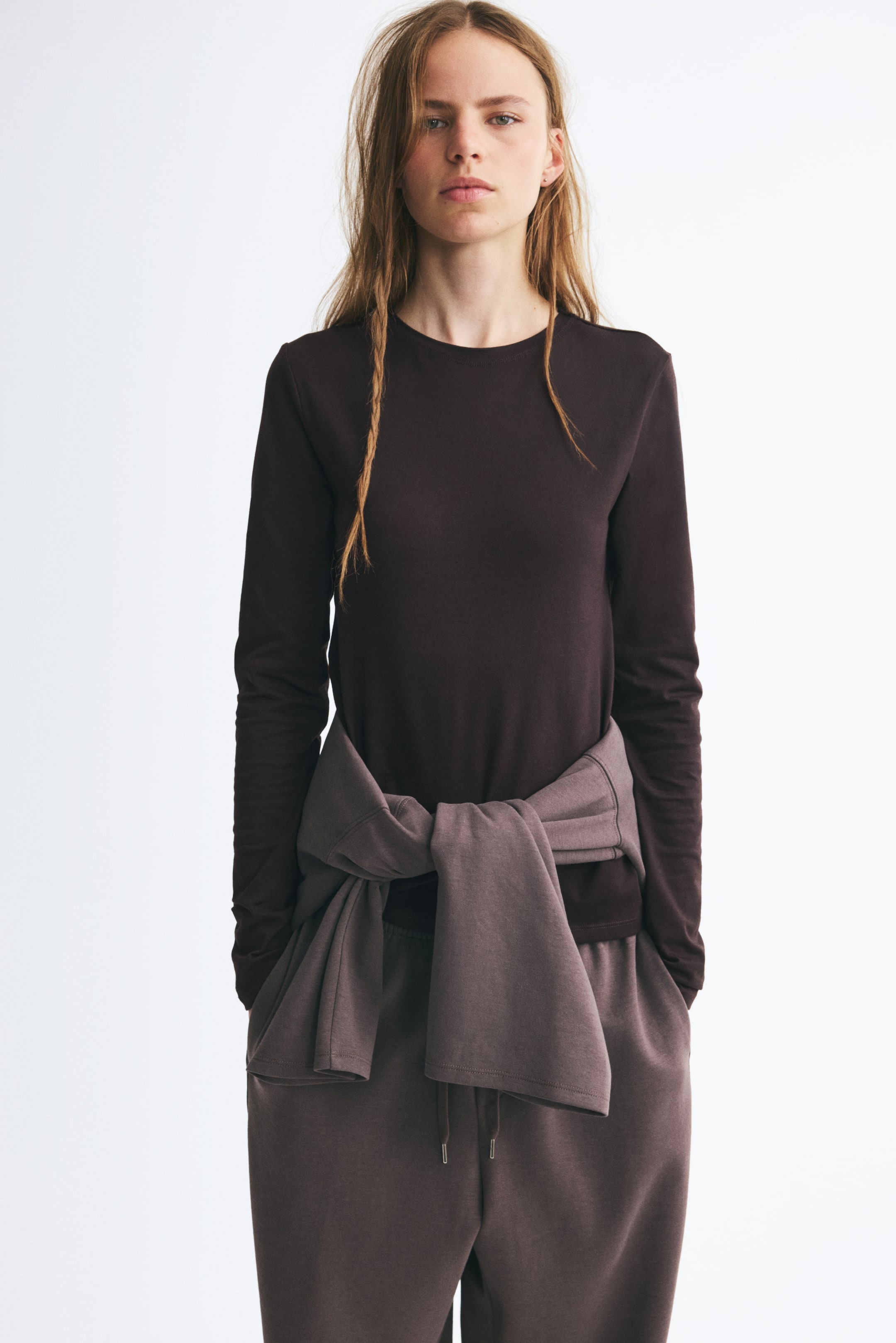 View larger image: Fitted cotton top - Dark brown - Ladies | H&M 1
