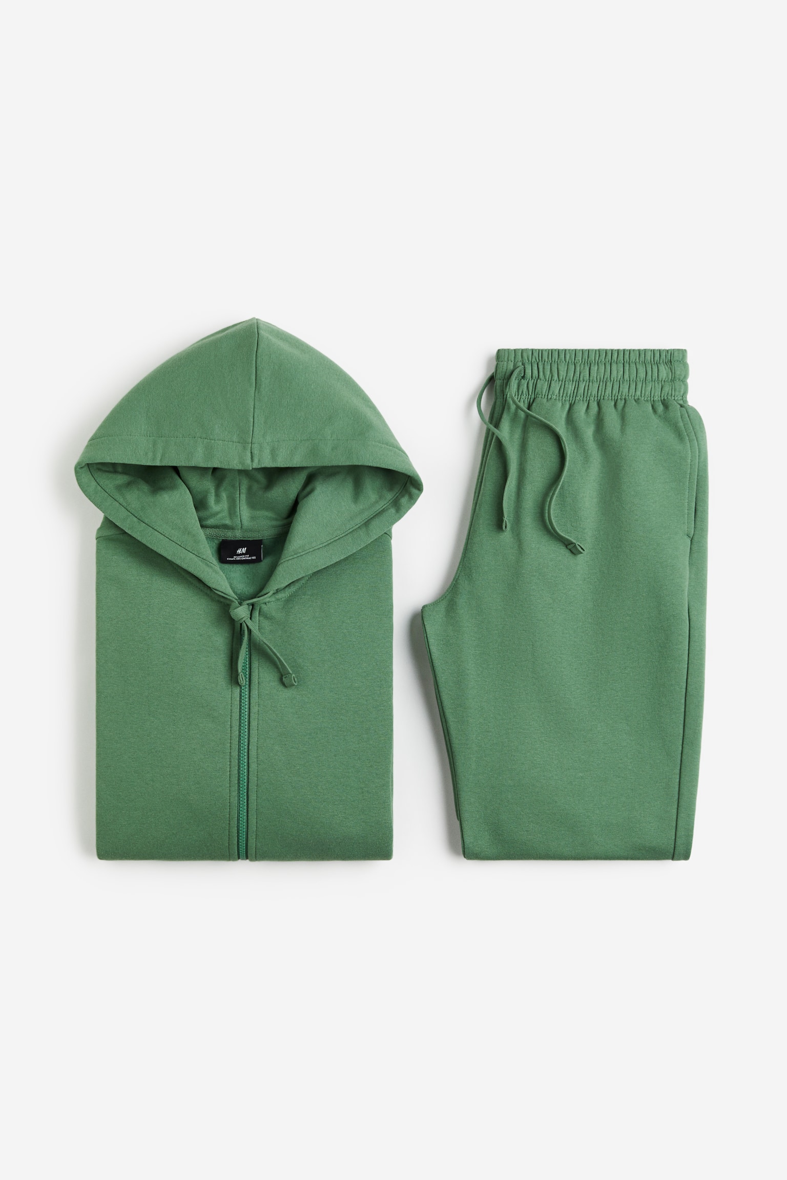 2-piece Loose Fit Hoodie & Track Pants Set - Grass green/Light grey marle/Black - 1