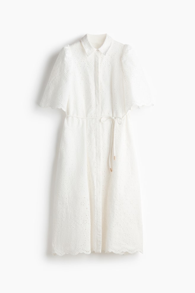 Broderie-anglaise cotton shirt dress - White/Green - 1