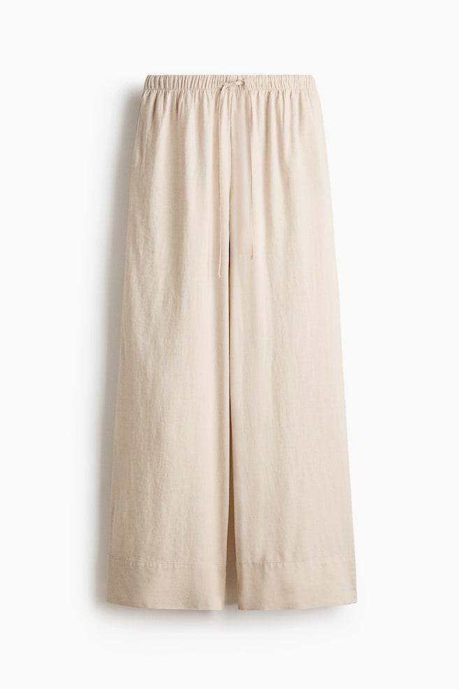 Wide linen-blend trousers - Light beige/Cream/Black/Dark brown - 1