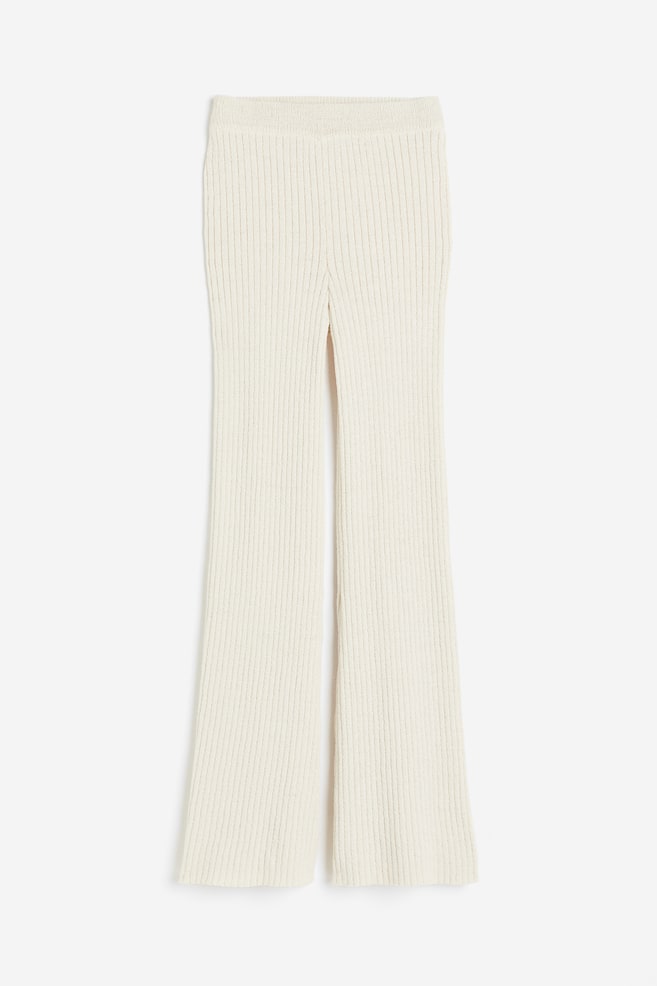 Pantaloni svasati in maglia a coste - Beige chiaro/Grigio scuro - 2