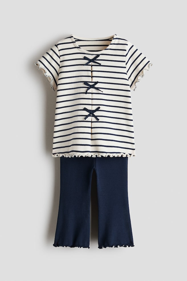 2-Piece Ribbed Cotton Set - White/navy blue/Light pink/hearts/White/floral - 1