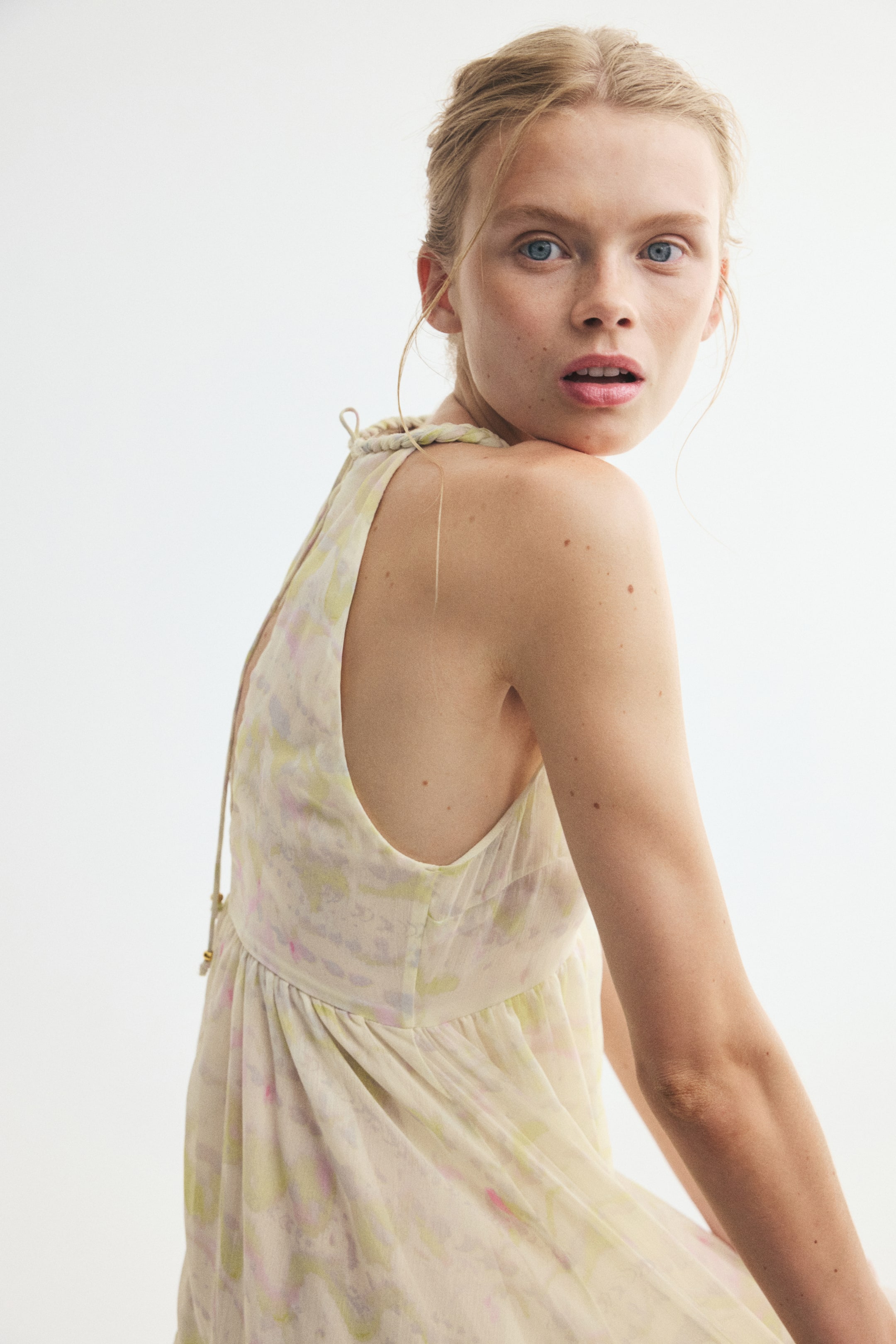 View larger image: Braid-detail chiffon dress - Light yellow/Floral - Ladies | H&M IN 1