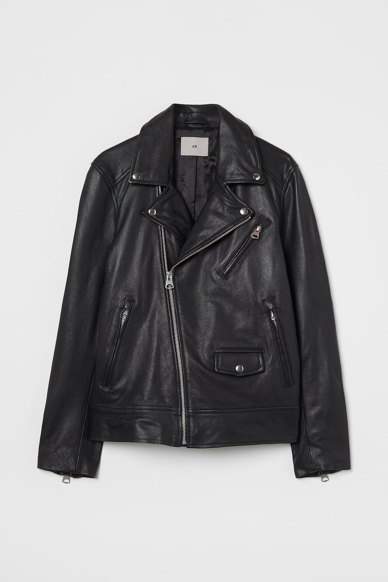 Leather Biker Jacket - Long sleeve - Regular length - Black - Men | H&M US