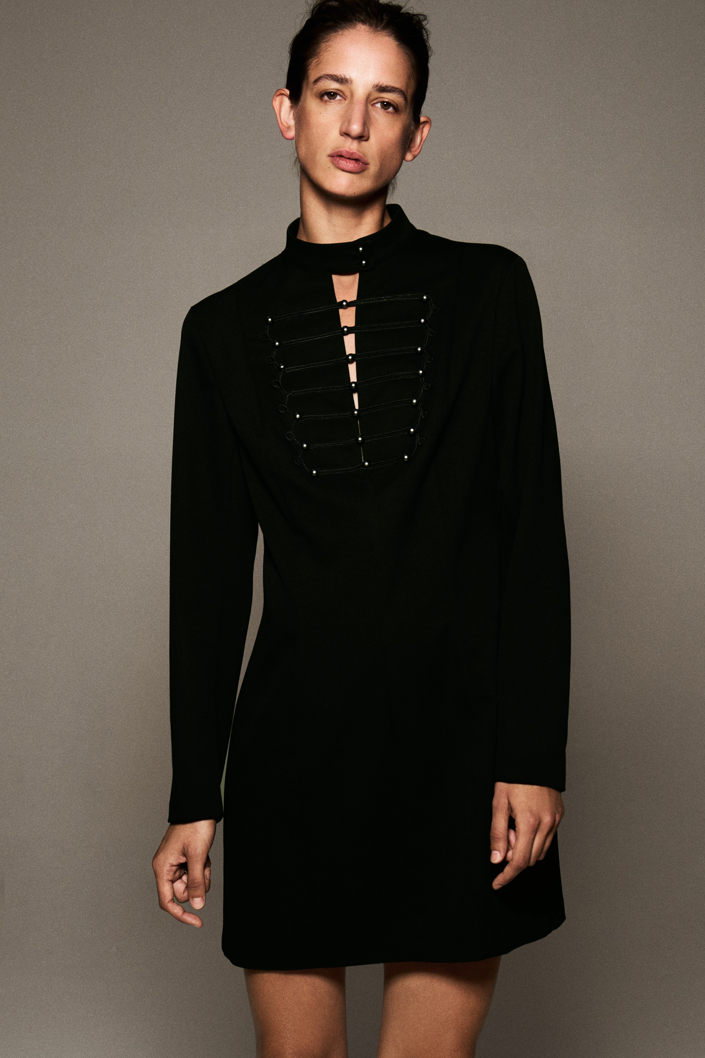 Button-detail twill dress - Black