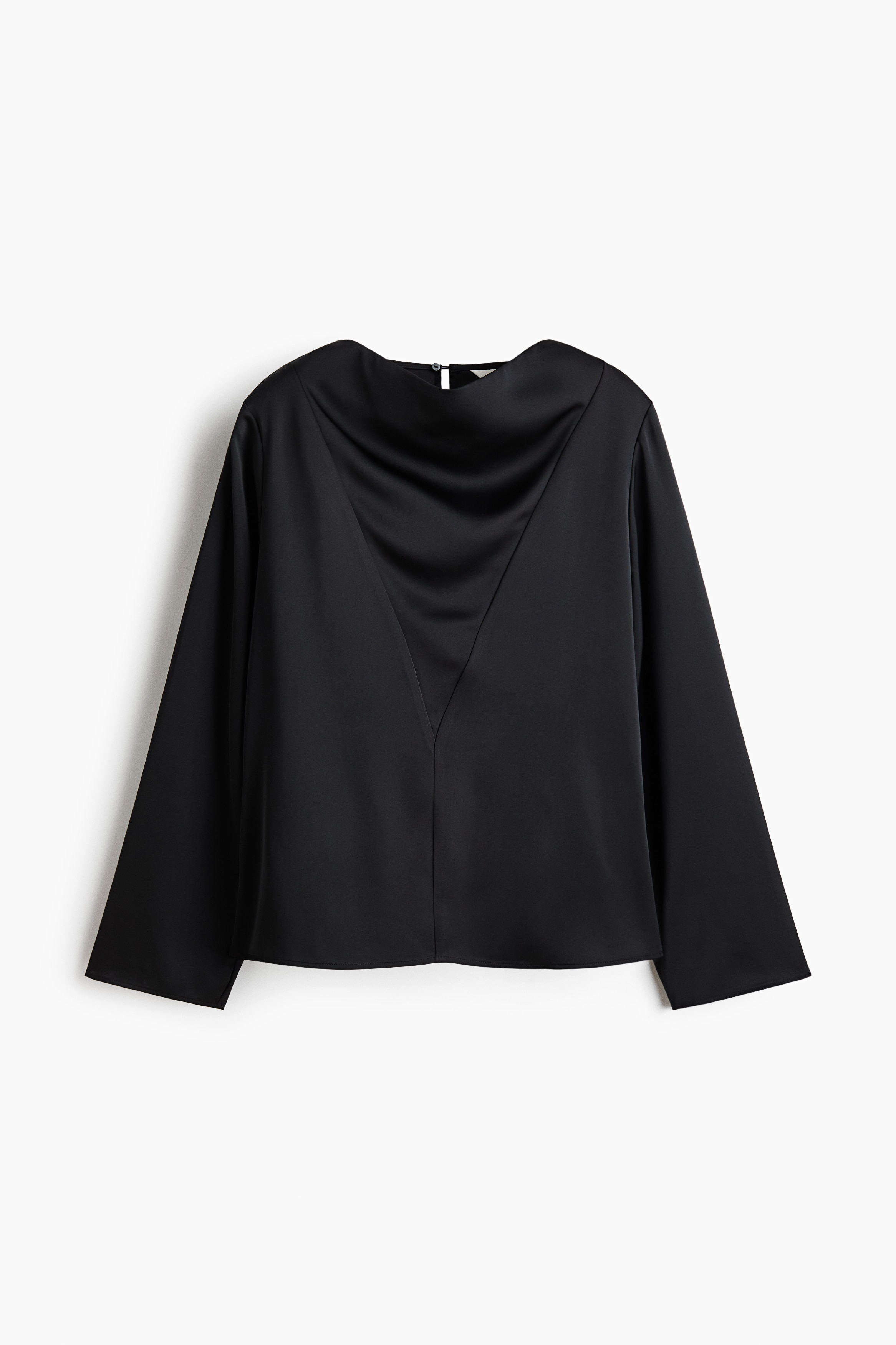 Blusa em cetim com decote drapeado - Preto/Marfim