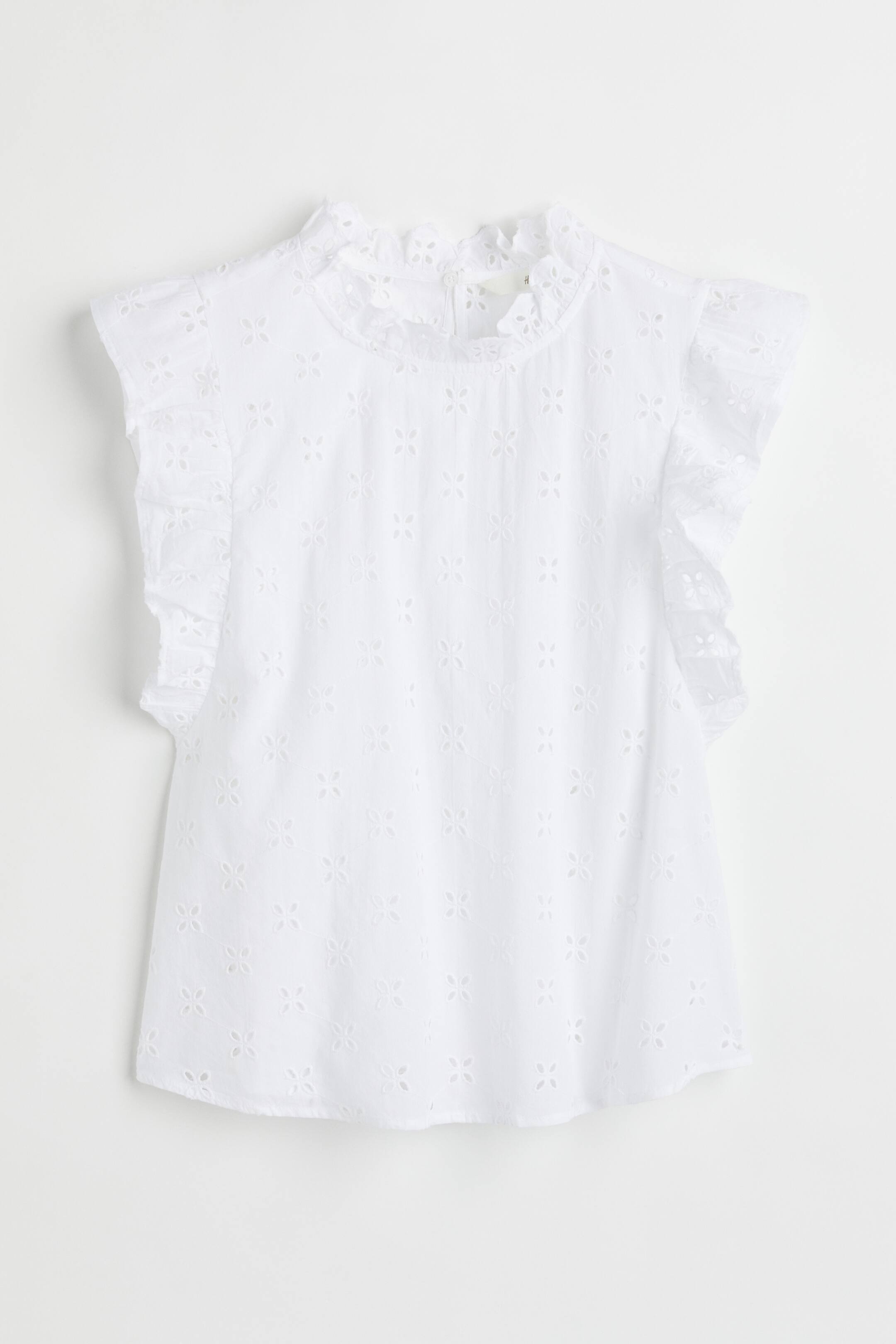 View larger image: Broderie anglaise frill-trimmed blouse - White - Ladies | H&M 1