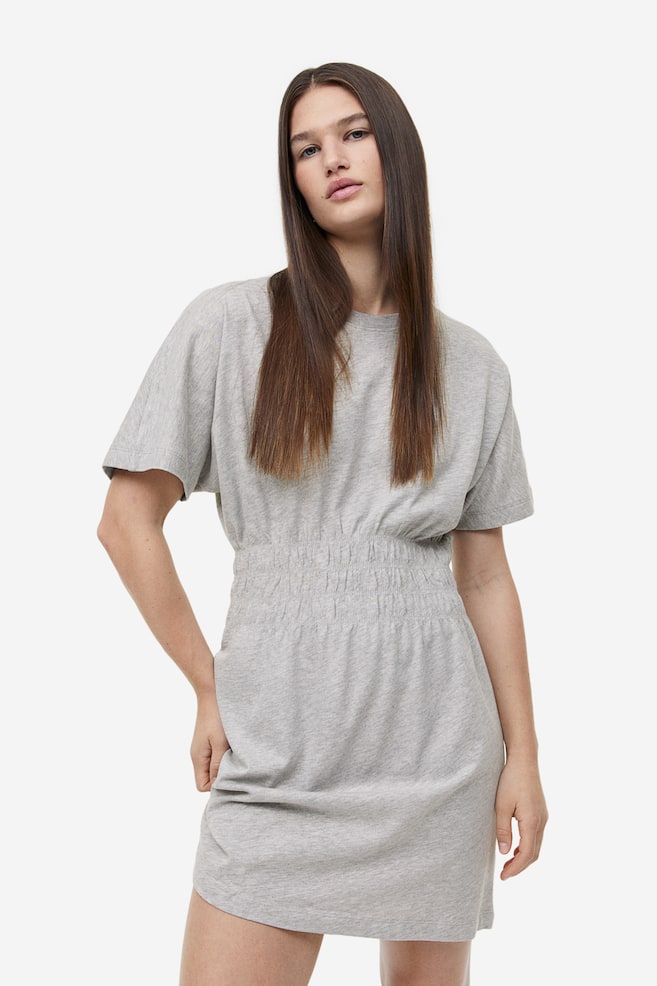 Smock-waisted T-shirt dress - Light grey marl/Light pink - 3