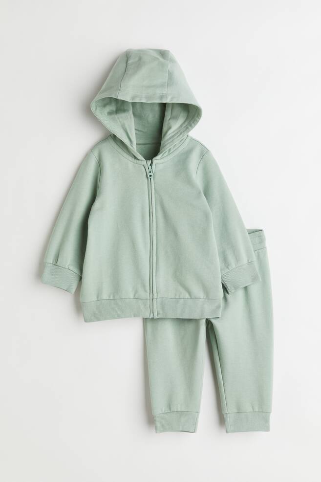 2-piece sweatshirt set - Dusky green/Dark grey/Powder beige/Light pink