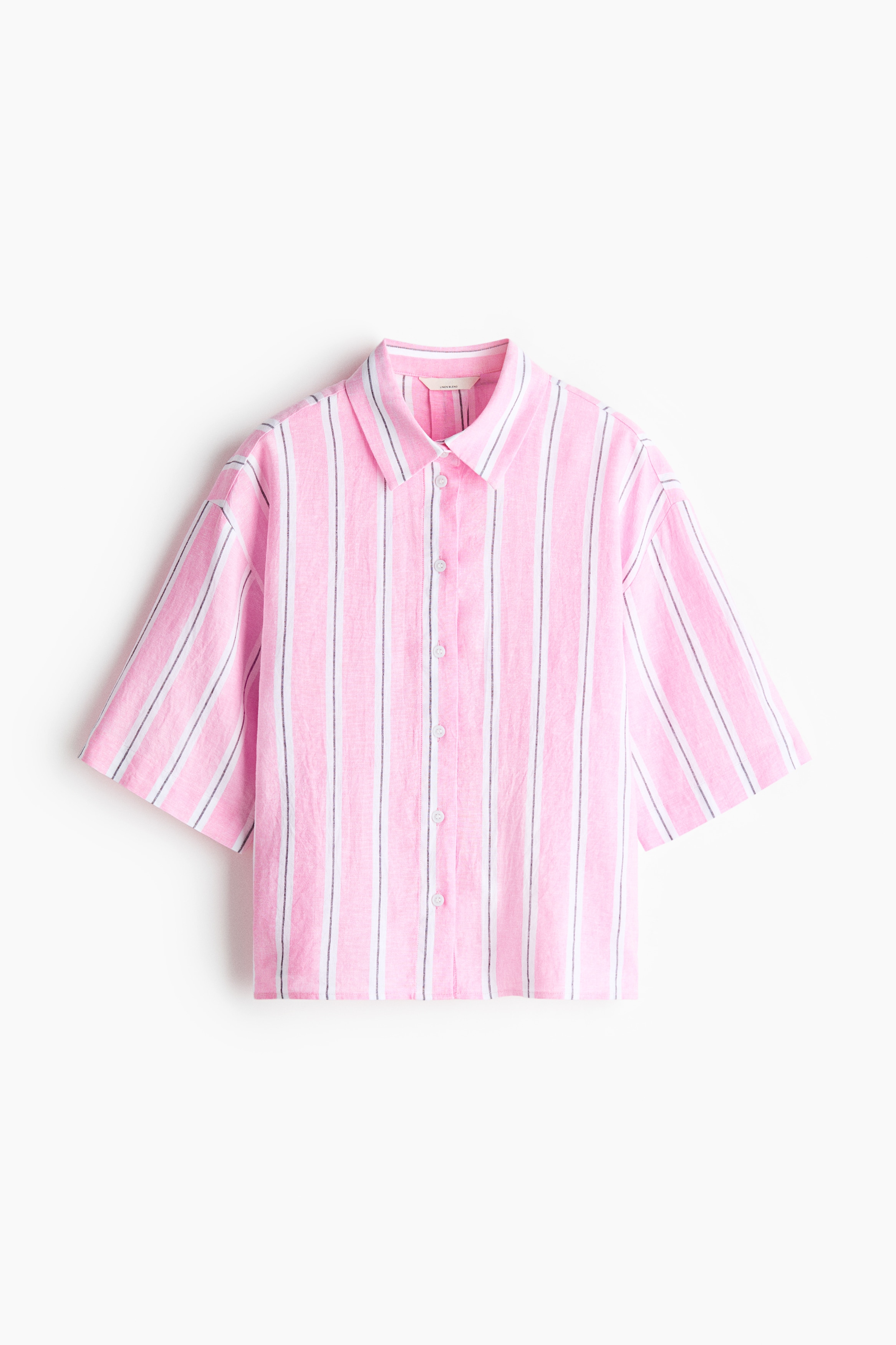 Oversized linen-blend shirt - Light pink/Striped/Black