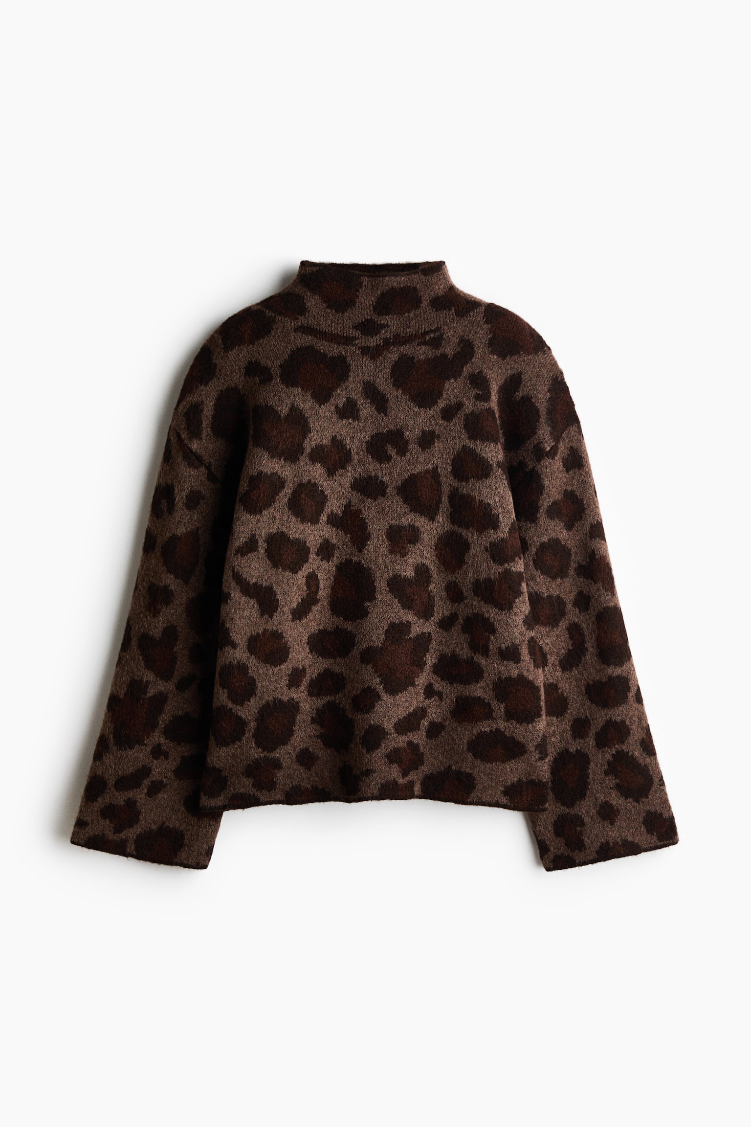 Jacquardpullover mit Turtleneck - Mole/Leopard print