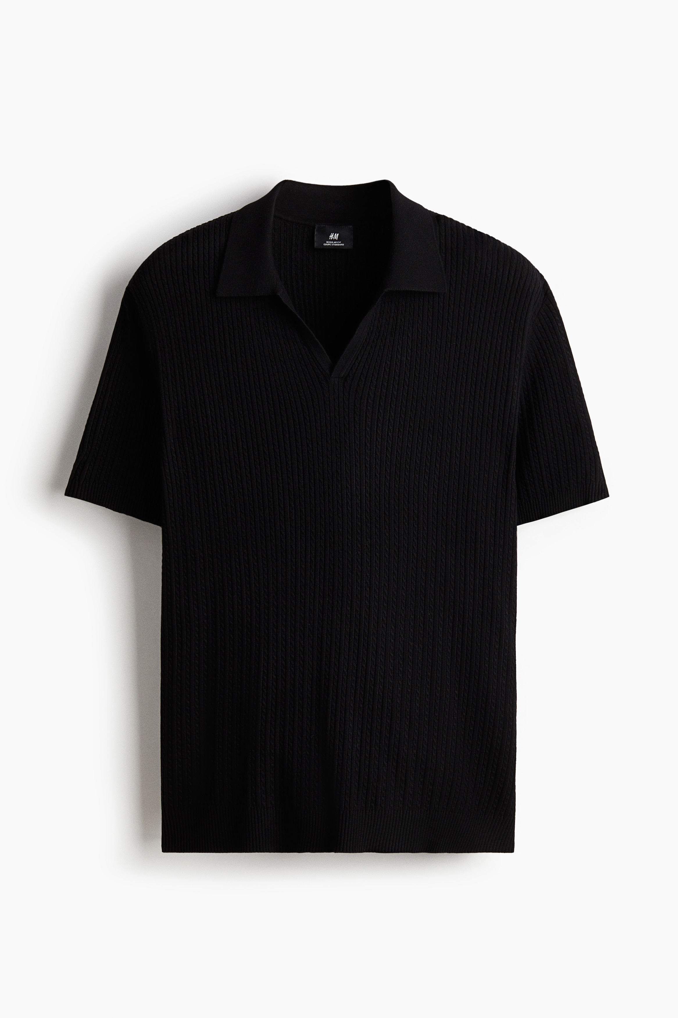 Regular Fit Cable-knit polo shirt - Black/Beige/White