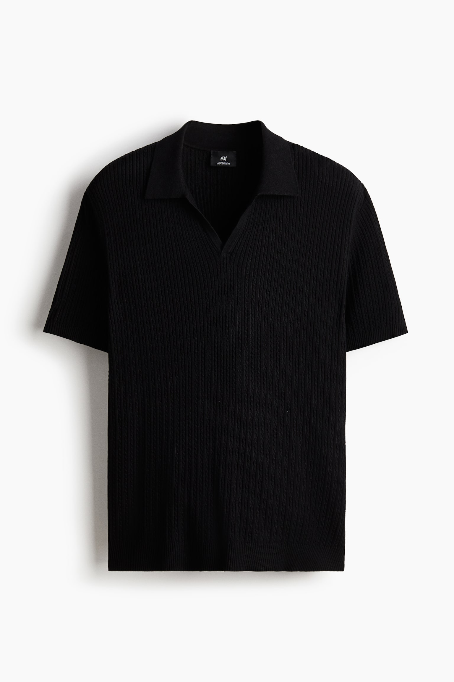Regular Fit Cable-knit polo shirt - Black/Beige/White - 1