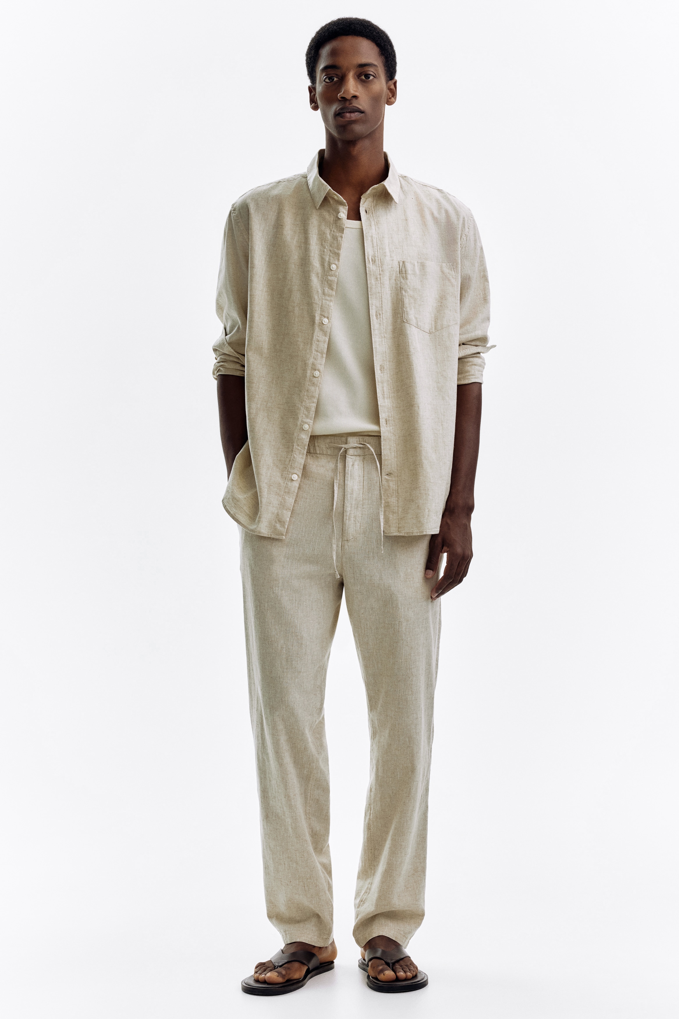 Regular Fit Linen-blend Pants - Cream - Men | H&M US