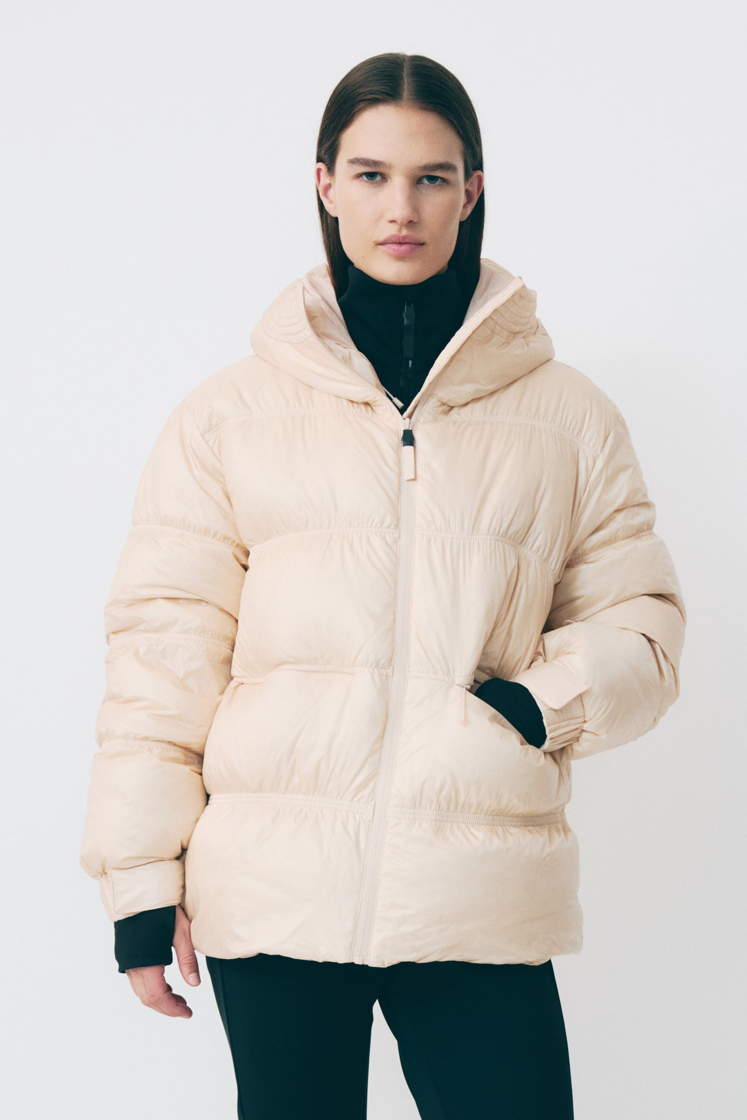 Down puffer ski jacket with ThermoMove™ - Light peach/Coffee bean brown - 7