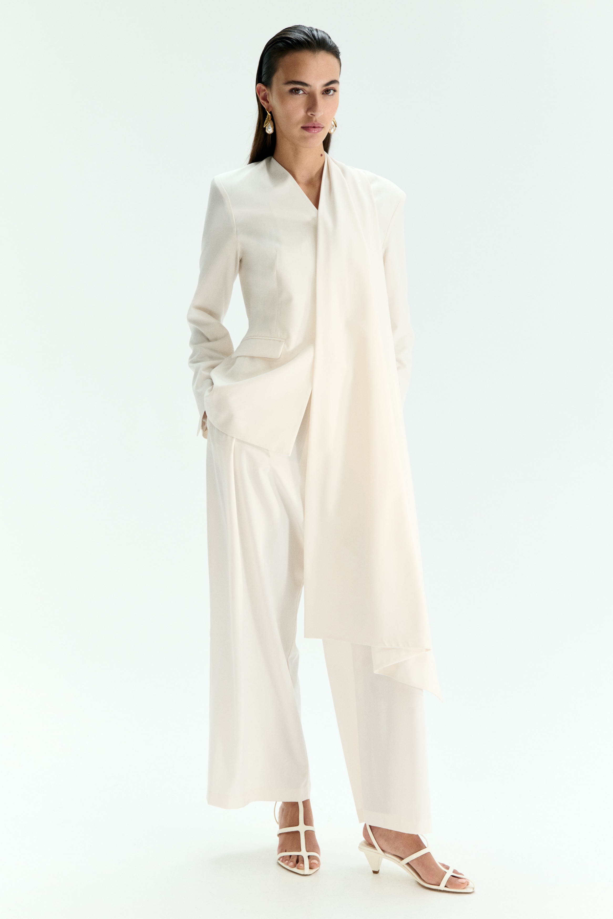 Wijde broek met overslag - Wit