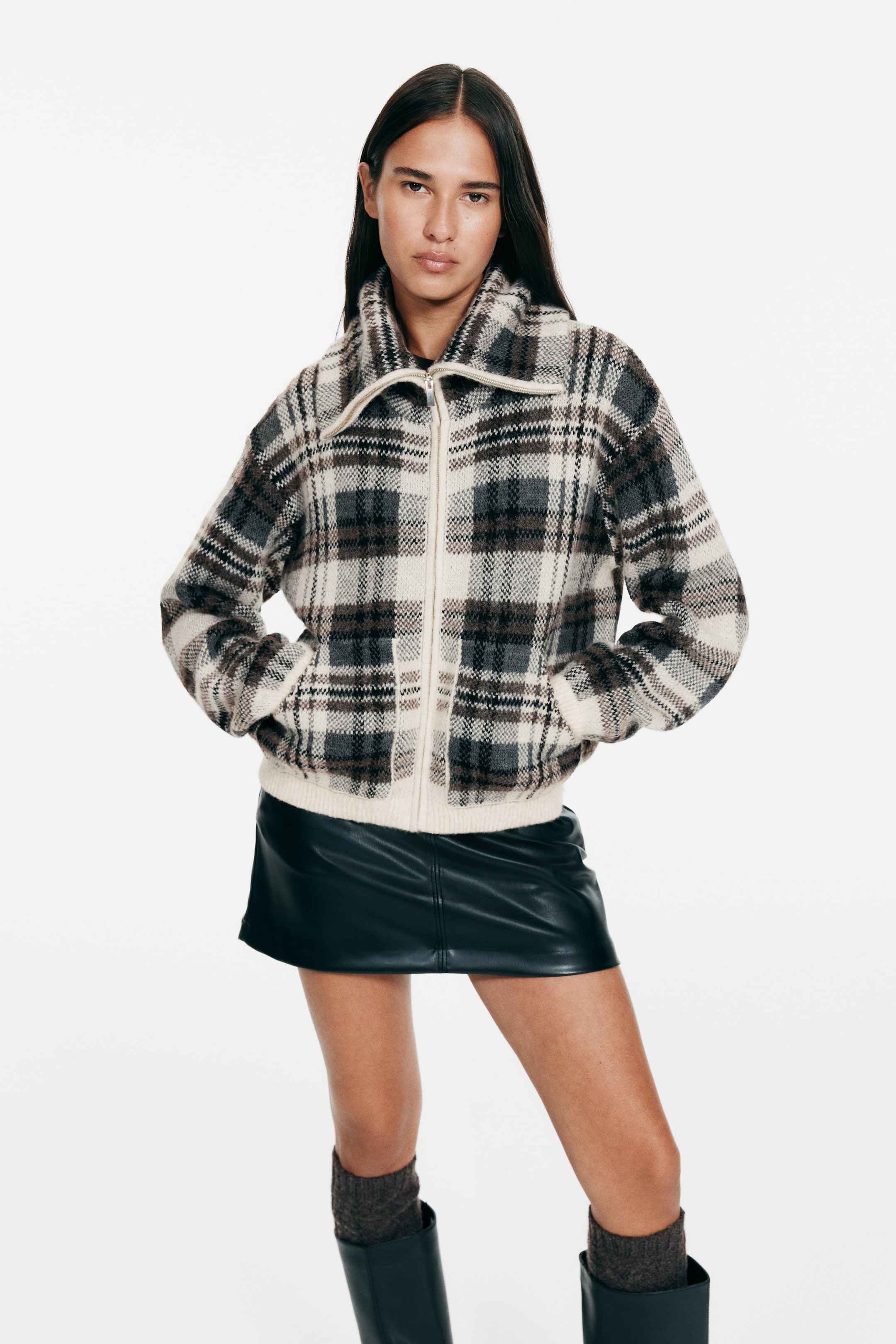 Ampliar la imagen: Chamarra en tejido jacquard - Beige claro/Cuadros - Ladies | H&M MX 2