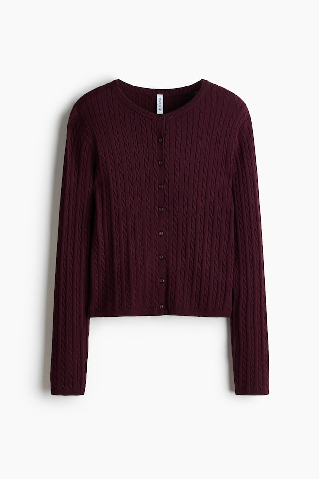 Gebreid kabelvest - Bordeauxrood/Taupe/Lichtturkoois - 1