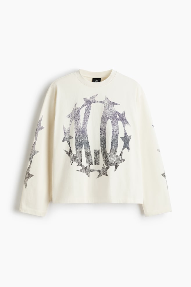 Langarmshirt in Relaxed Fit - Cremefarben/K.O./Schwarz - 1