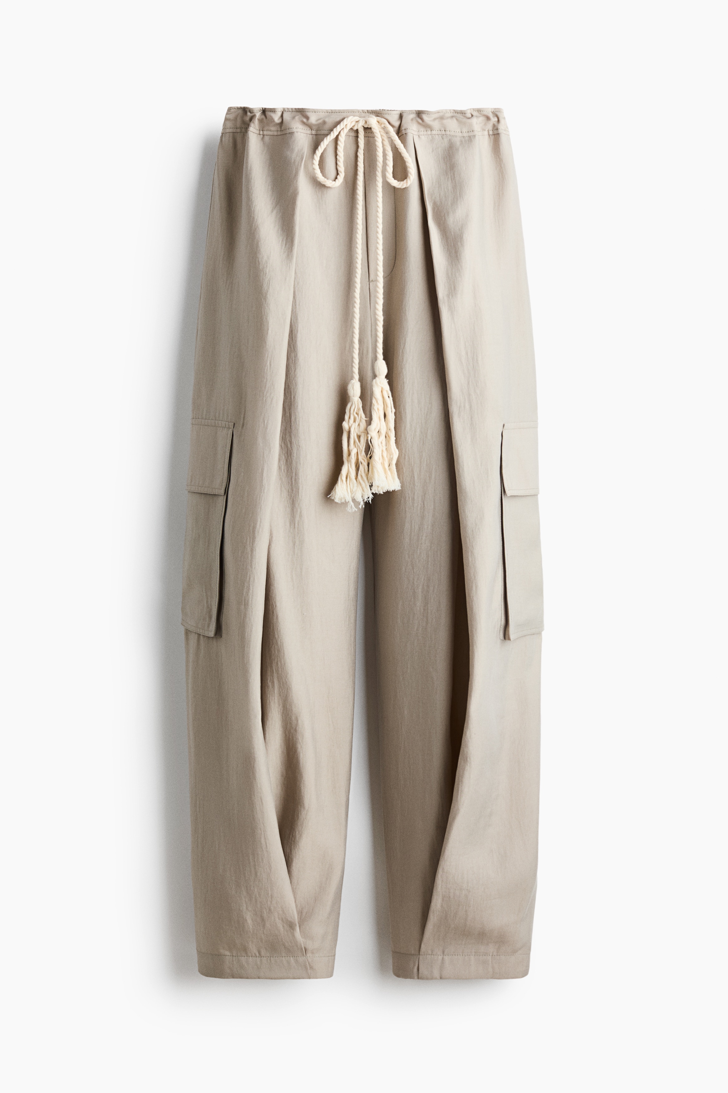 Broek met trekkoord en overslagdetail - Beige