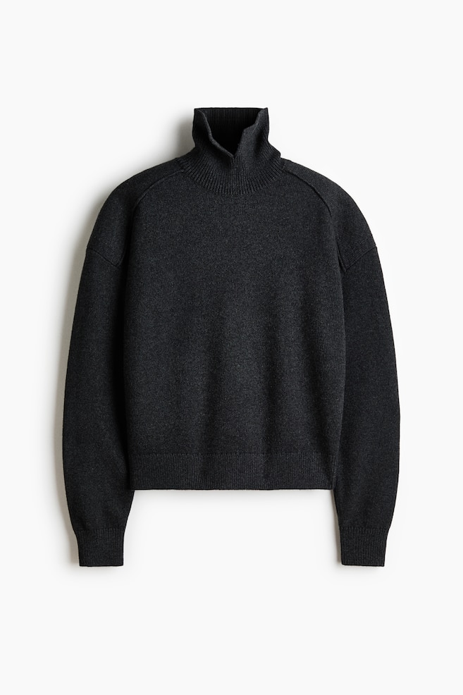 Cashmere-Blend Turtleneck Sweater - Black - 1