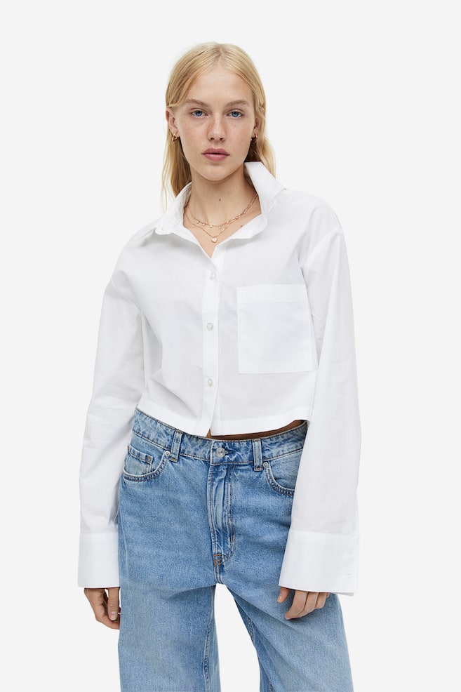 Boxy-style cotton shirt - White - 4