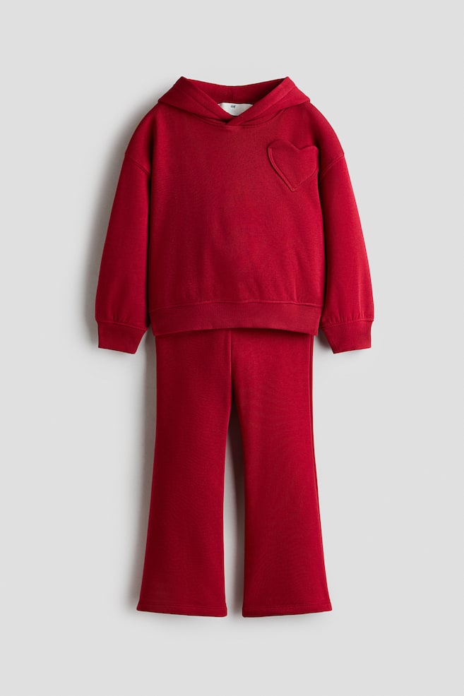 2-delat sweatshirtset med borstad insida - Röd/Ljus dimrosa - 1