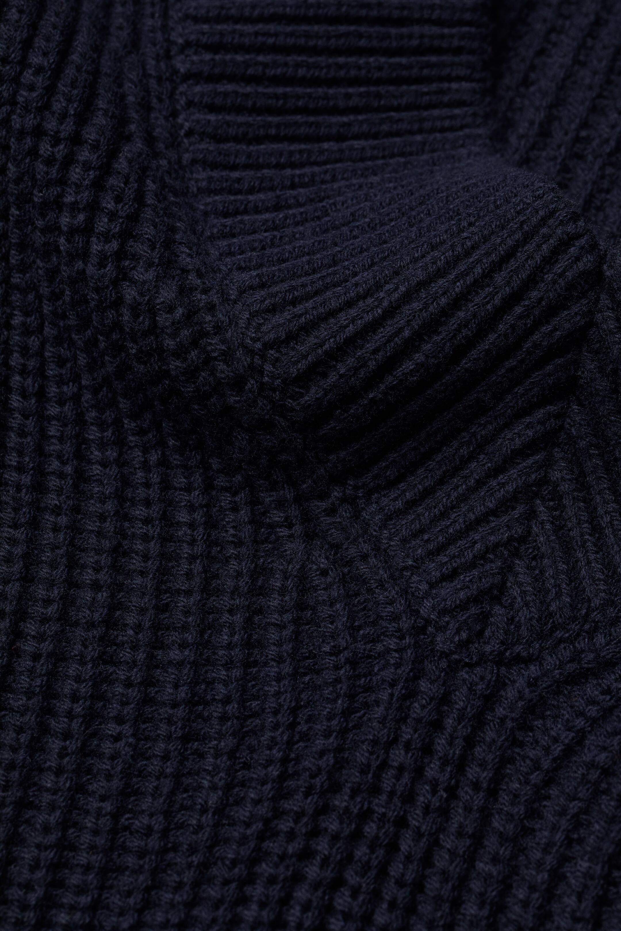 Rib-knit jumper - Deep neckline - Long sleeve - Dark blue - Ladies | H&M GB