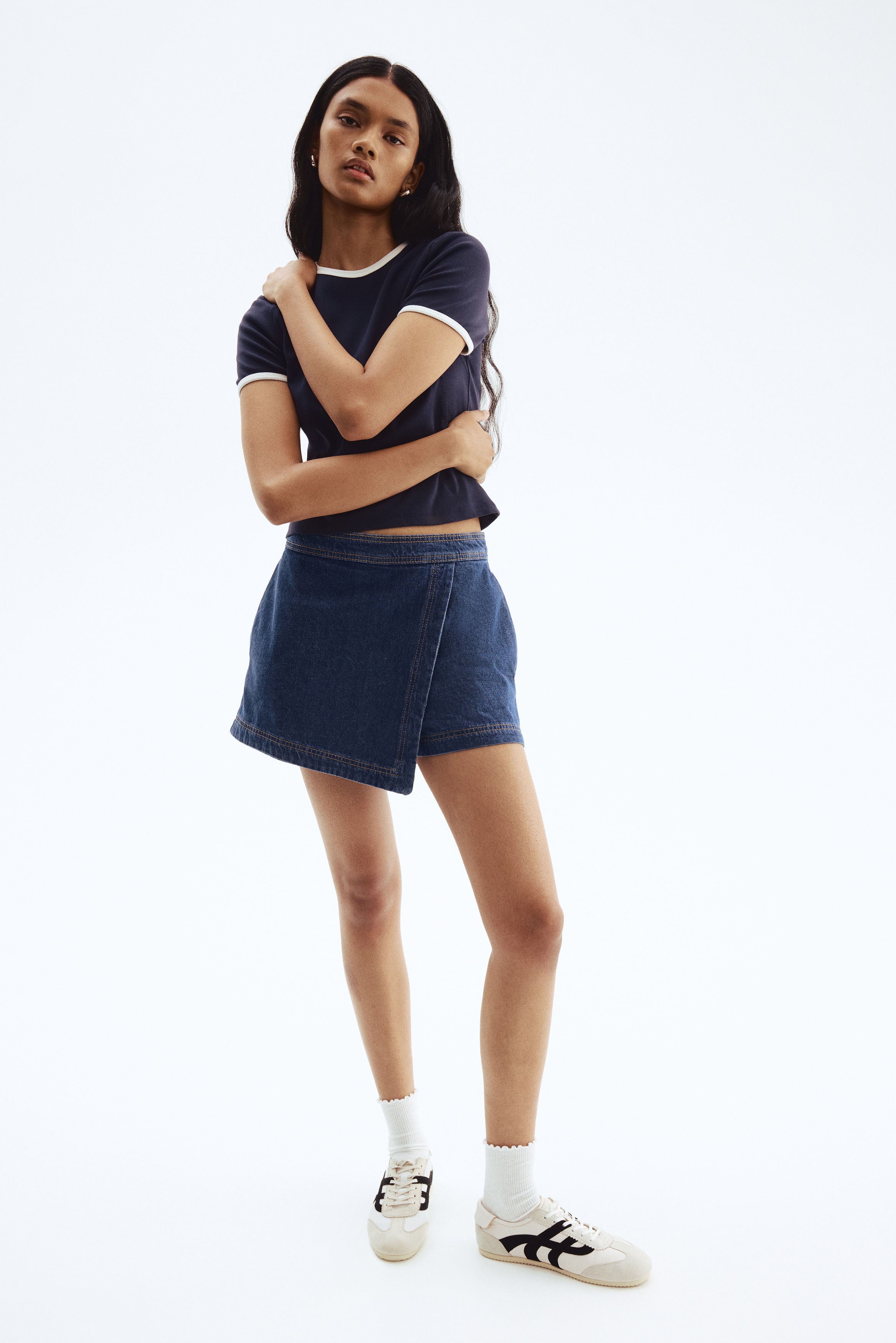 Falda short de denim - Azul denim/Azul denim oscuro