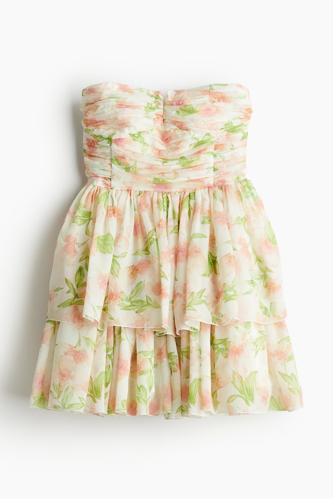 Vestido bandeau con falda acampanada - Blanco/Floral/Negro/Blanco - 1