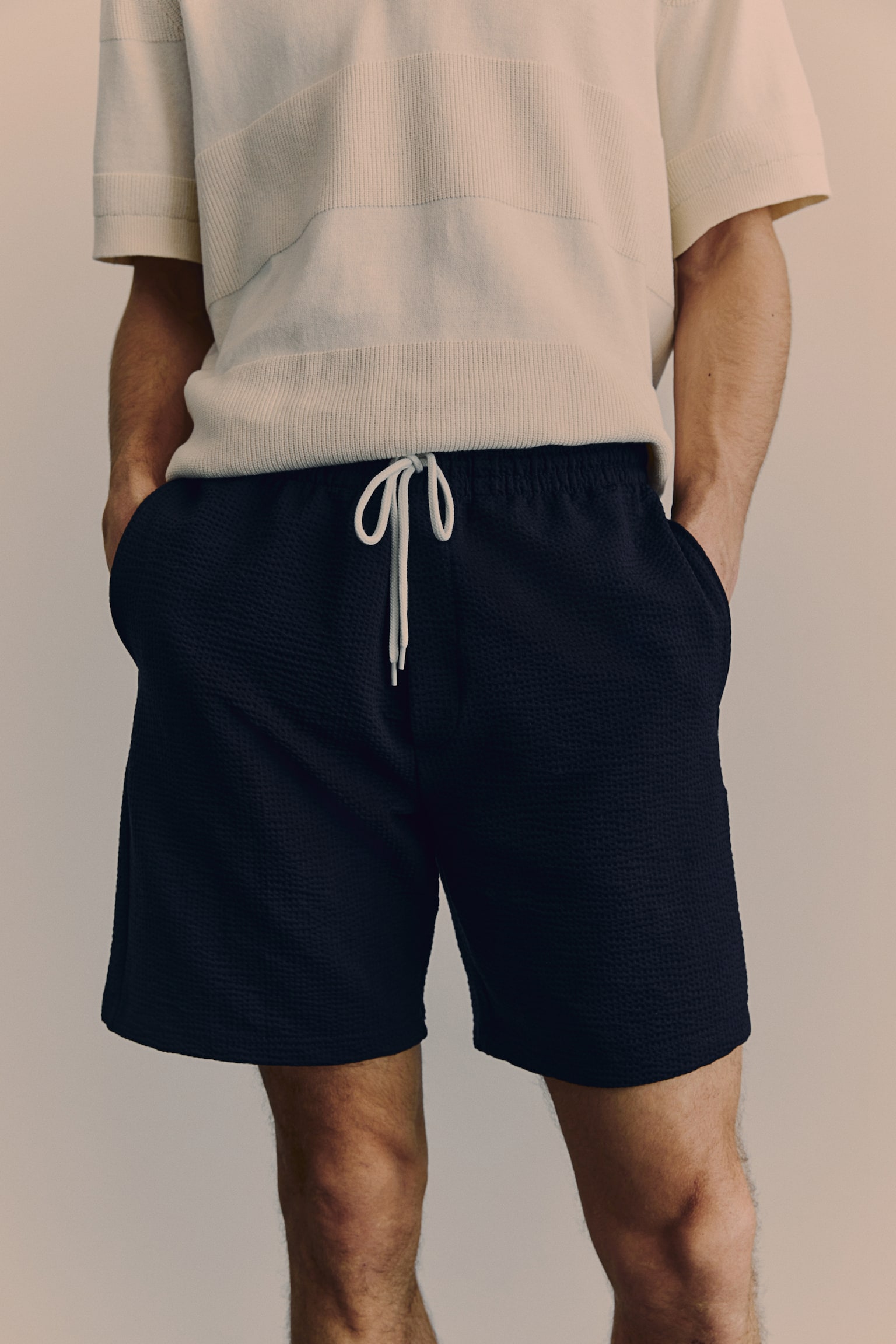 Regular Fit Waffled shorts - Navy blue - 5