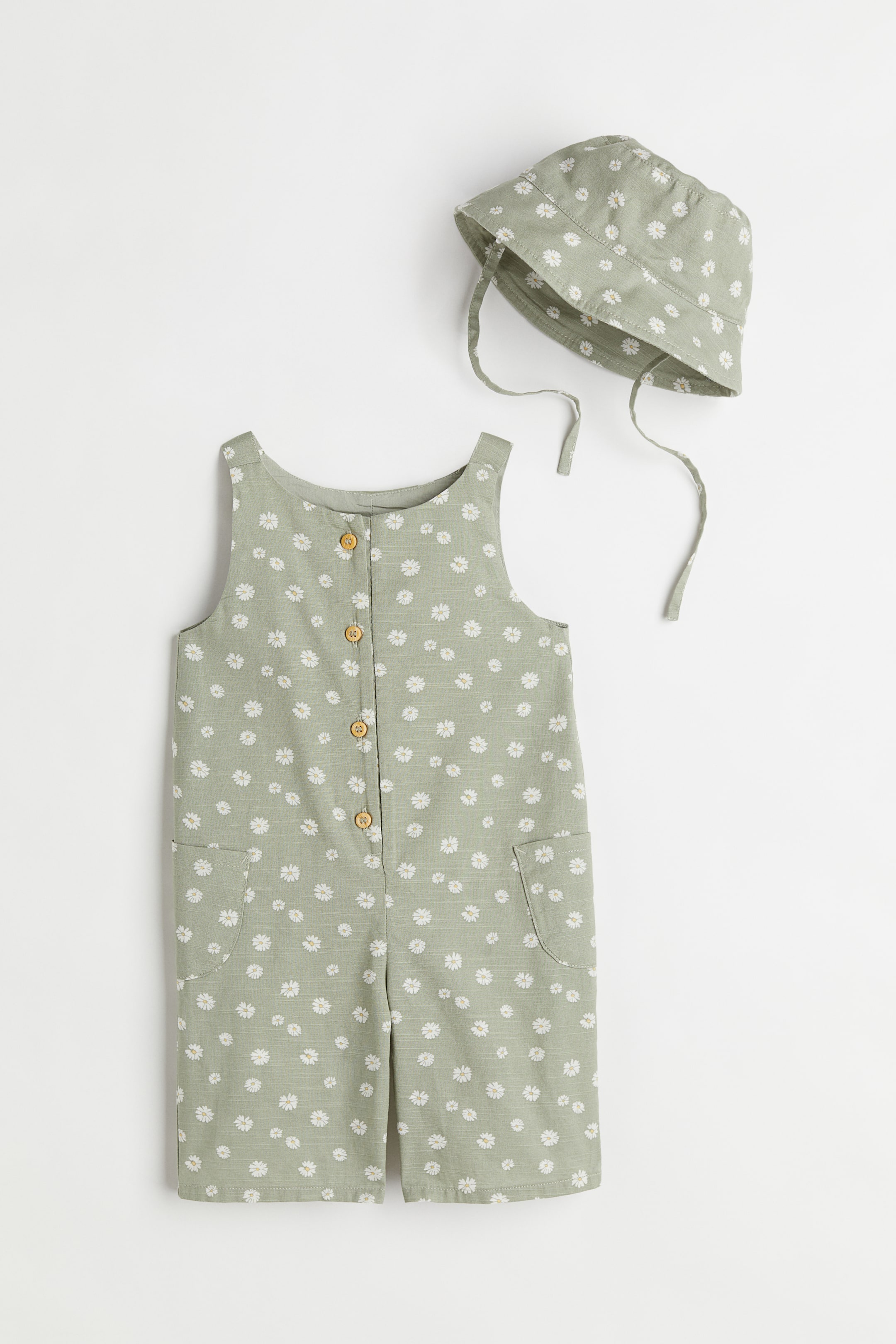 View larger image: 2-piece Cotton Set - Light khaki green/floral - Kids | H&M US 1