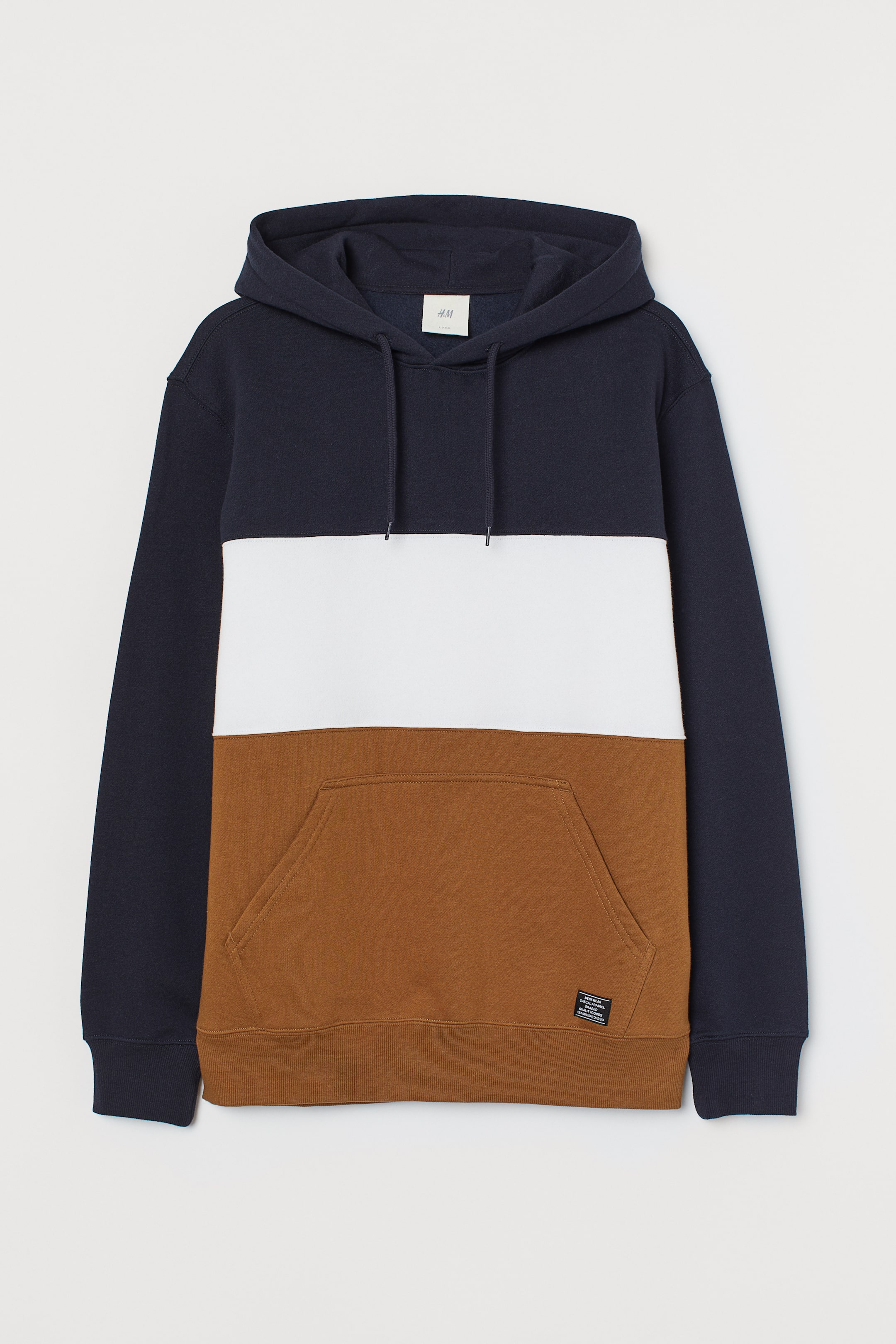 Block-coloured hooded top - Long sleeve - Dark blue/Light brown - Men ...