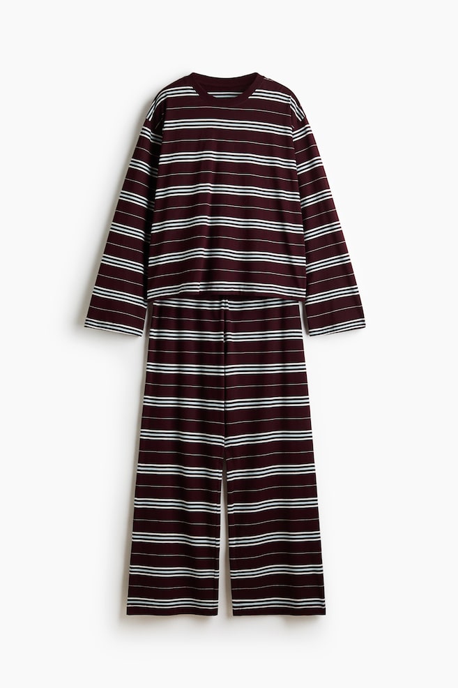 Cotton pyjamas - Burgundy/Striped - 1