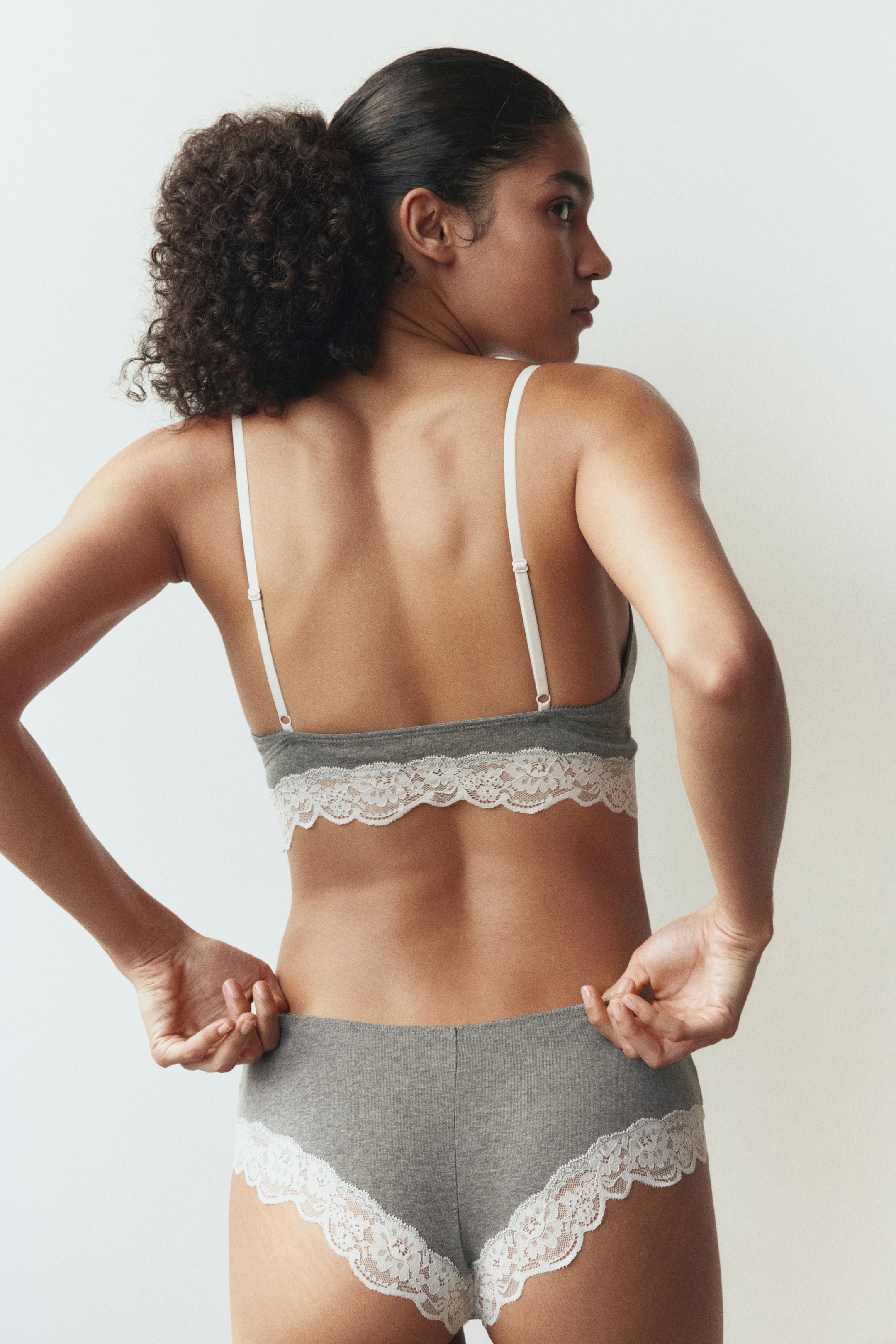 Lace-Trimmed Cotton Bralette