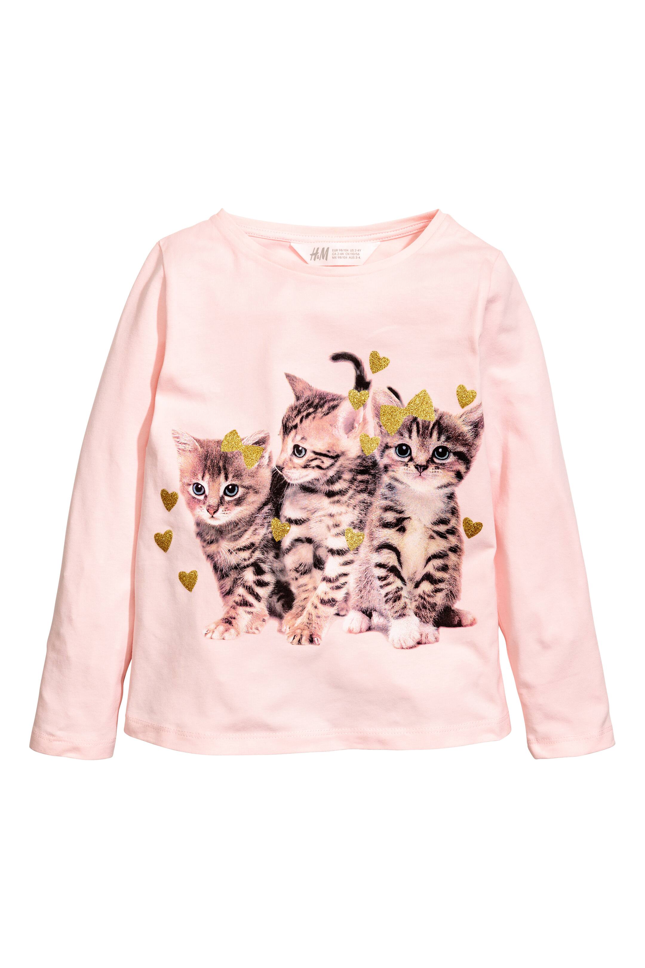 View larger image: Jersey top with a print motif - Light pink/Cat - Kids | H&M GB 1