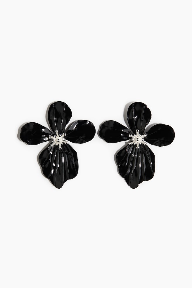 Flower earrings - Black - 1