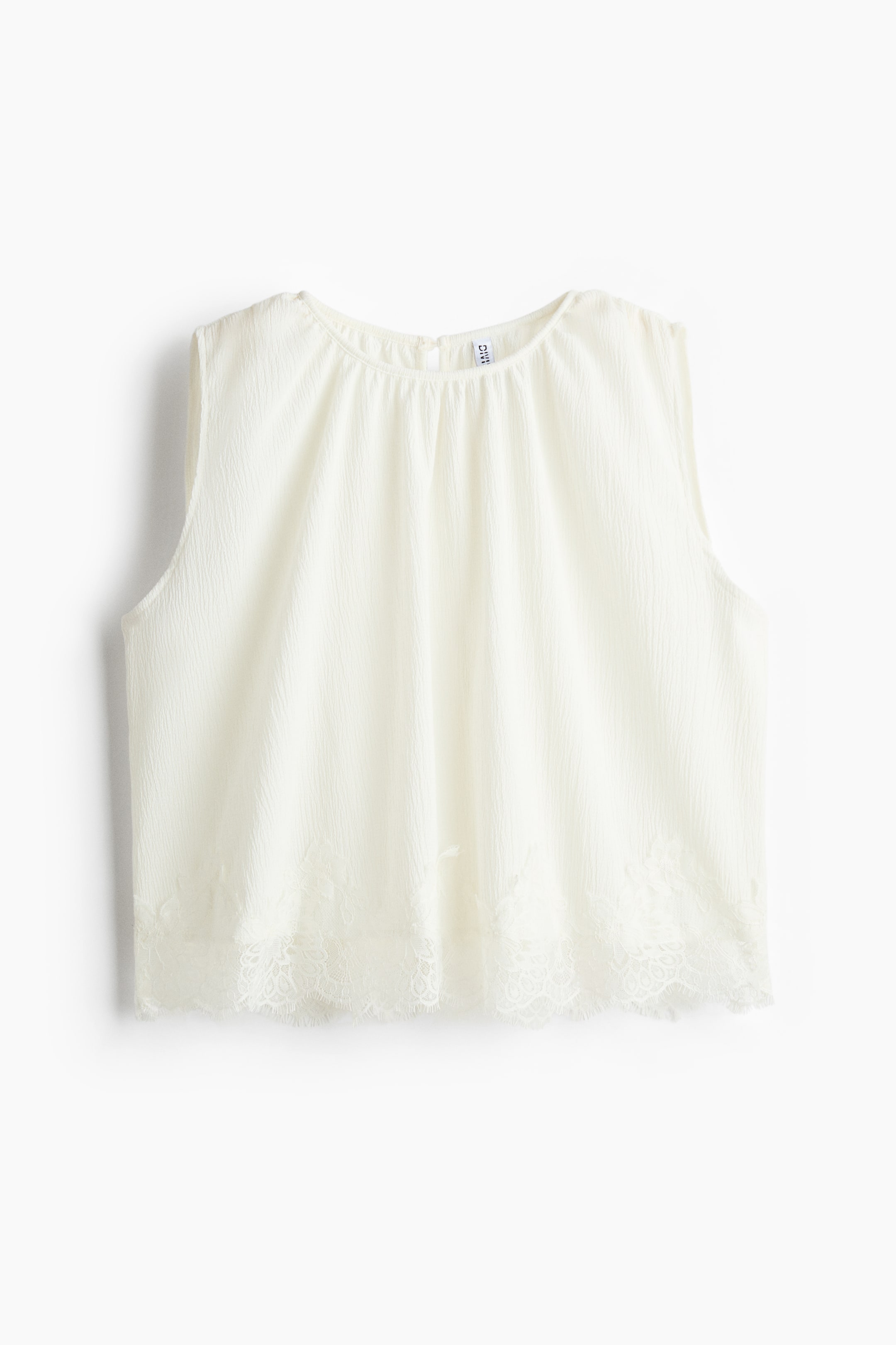 Crinkled Lace-trimmed Top