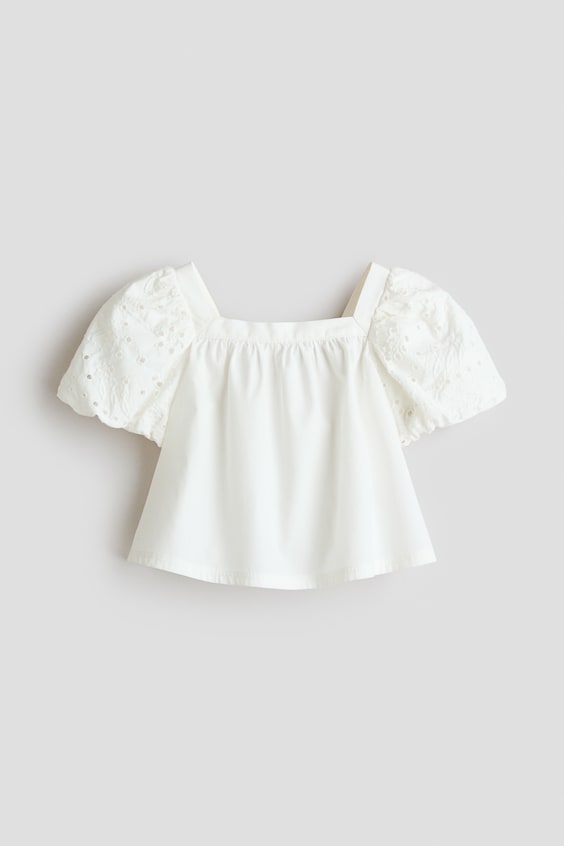 Детские блузки H&M Puff-Sleeved Cotton Poplin Blouse