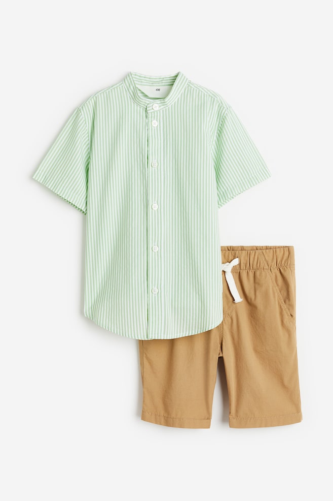 2-piece cotton set - Light green/Striped