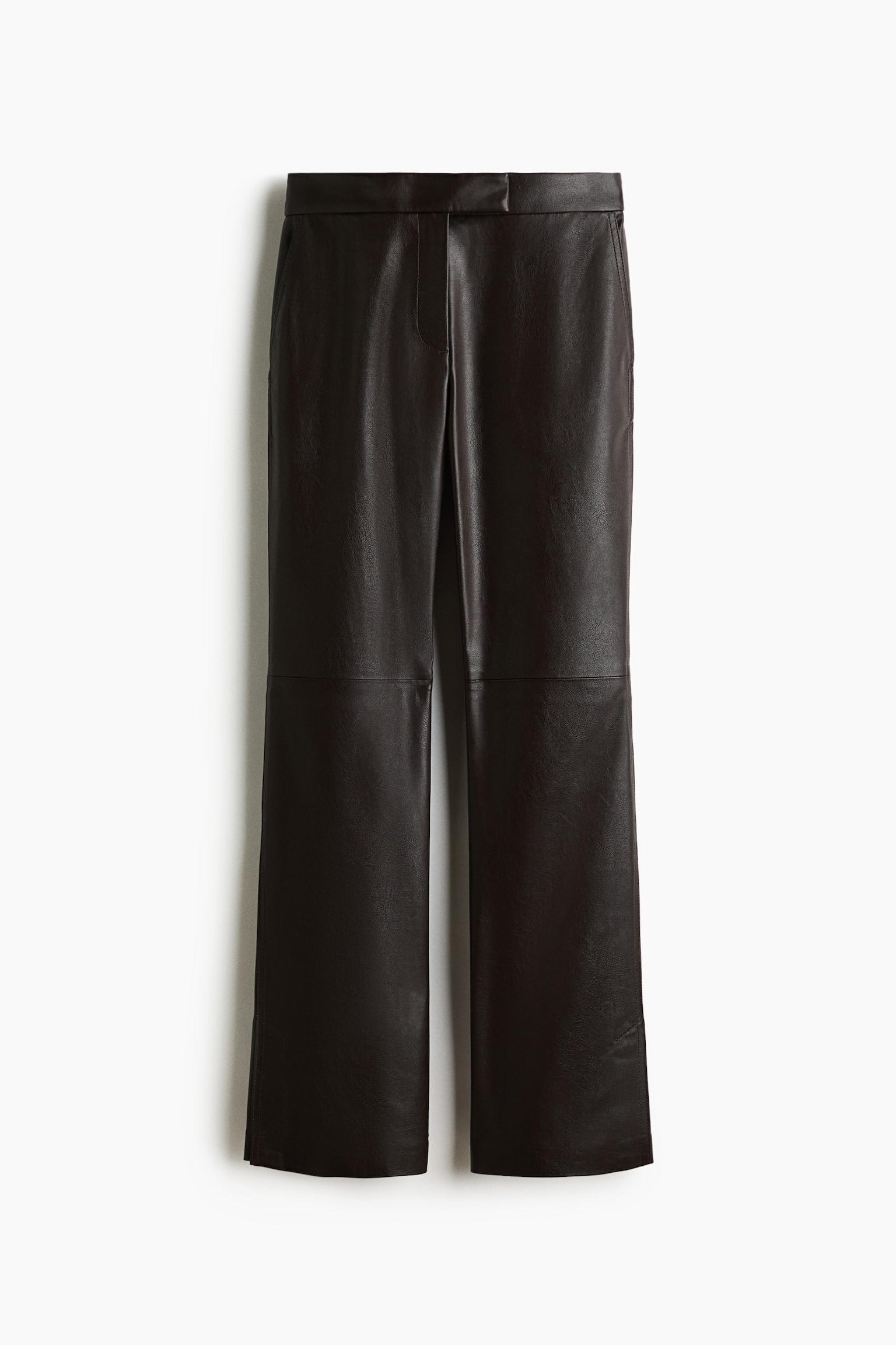Женские брюки H&M Coated Bootcut, цвет: Тёмный коричневый — фото 1